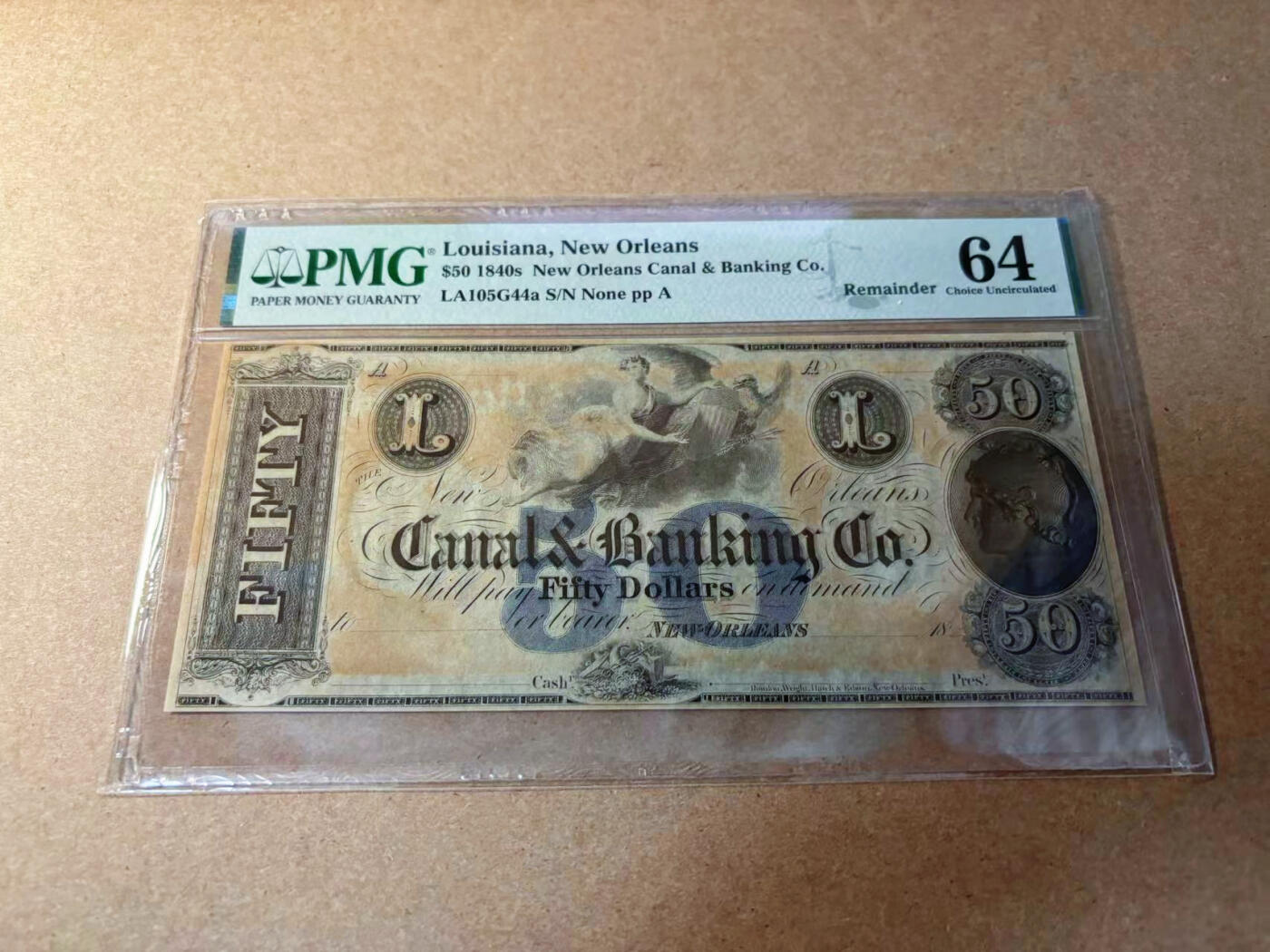 【Blue Auction】✨世界纸币精拍第552期【精】 美国 路易斯安那州 1840年代50美金 PMG64 双面设计精美