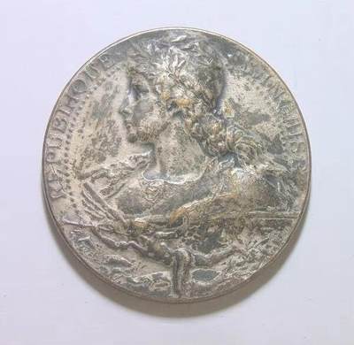 法国1911年 玛丽安娜女神高浮雕精制大镀银章 40MM - 法国1911年 玛丽安娜女神高浮雕精制大镀银章 40MM