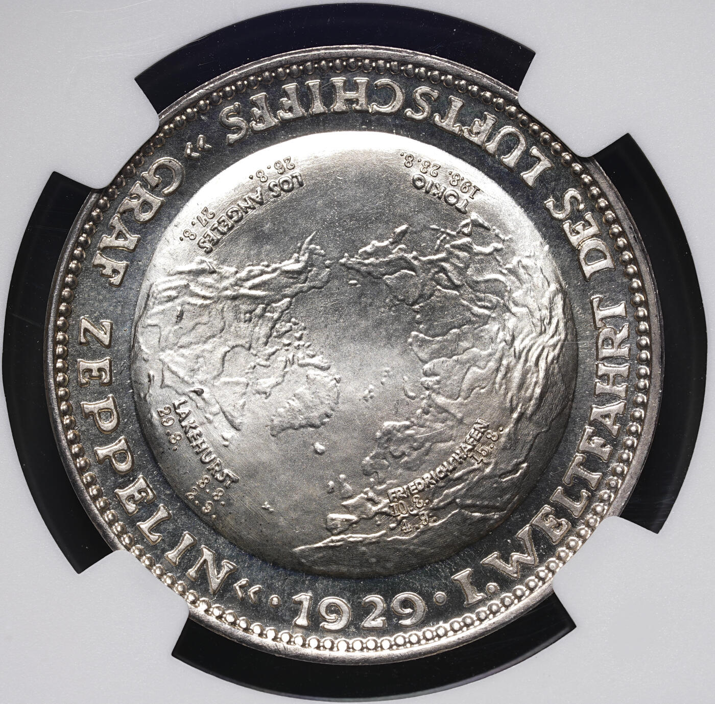 修遠堂世界钱币第四十一期 全场包邮 NGC MS66 1929年齐柏林飞艇世界巡游纪念银章