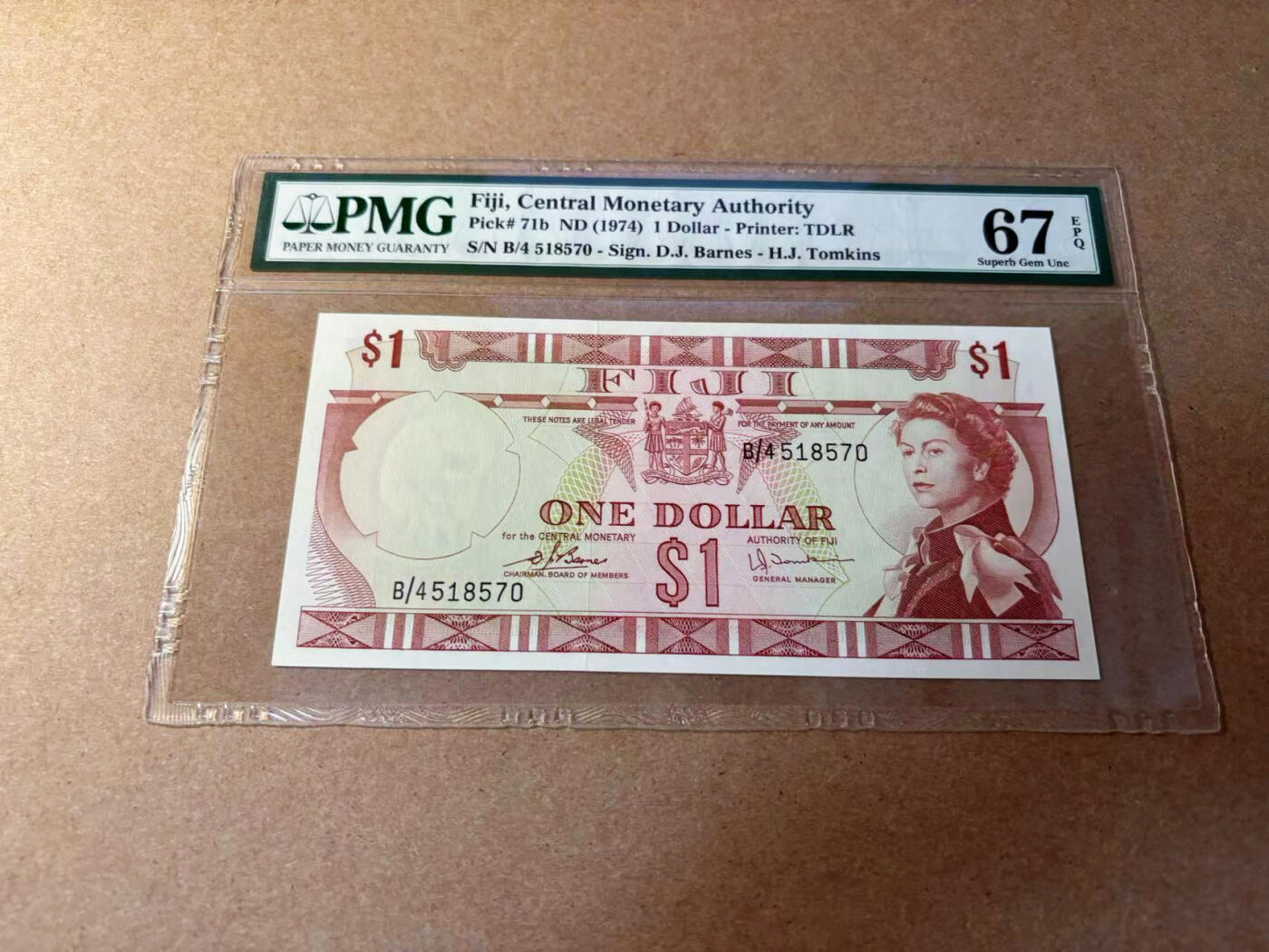 【Blue Auction】✨世界纸币精拍第552期【精】 斐济 1974年1元 戎装女王 PMG67EPQ 高分