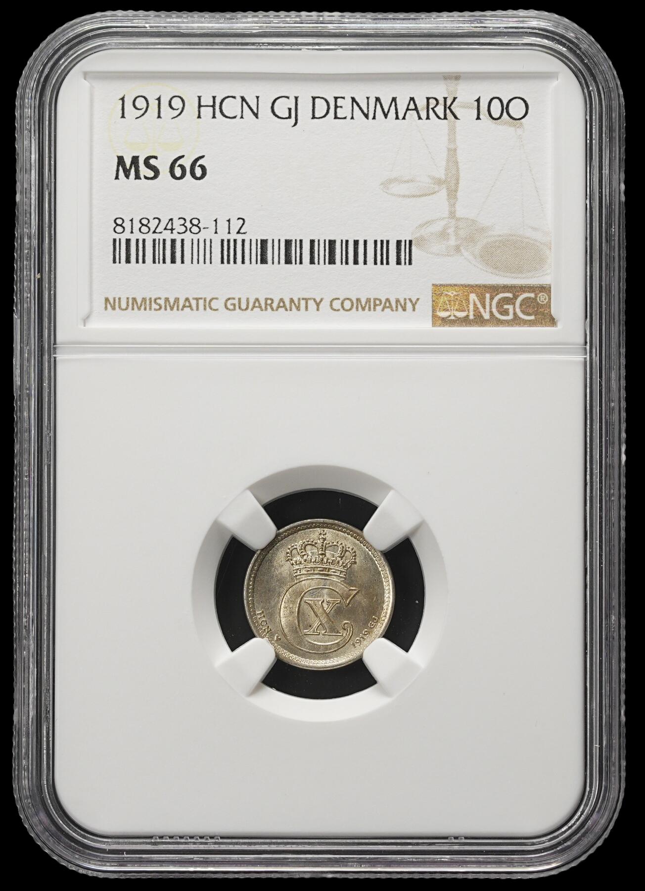 修遠堂世界钱币第四十一期 全场包邮 NGC MS66 1919年丹麦10欧尔银币 高分收藏级