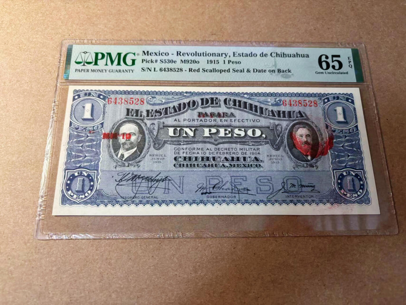 【Blue Auction】✨世界纸币精拍第552期【精】 墨西哥 1915年1比索 PMG65EPQ 