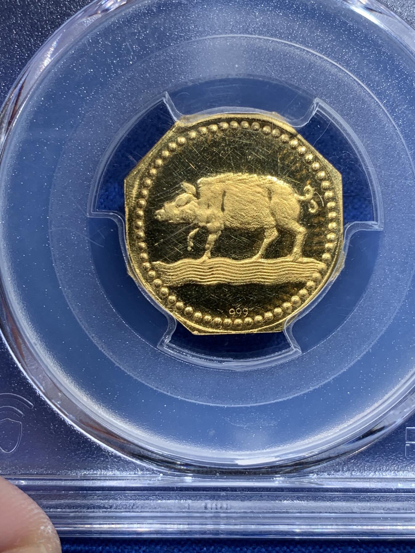 《竞宝斋》第312场 周日，周一 2场连拍 （全场包邮） 唯一冠军PCGS SP65 1917埃博巴赫野猪10芬尼紧急币金币，原铸的只有5枚，天价了，这个应该五六十年代铸造的，也是第一次见
