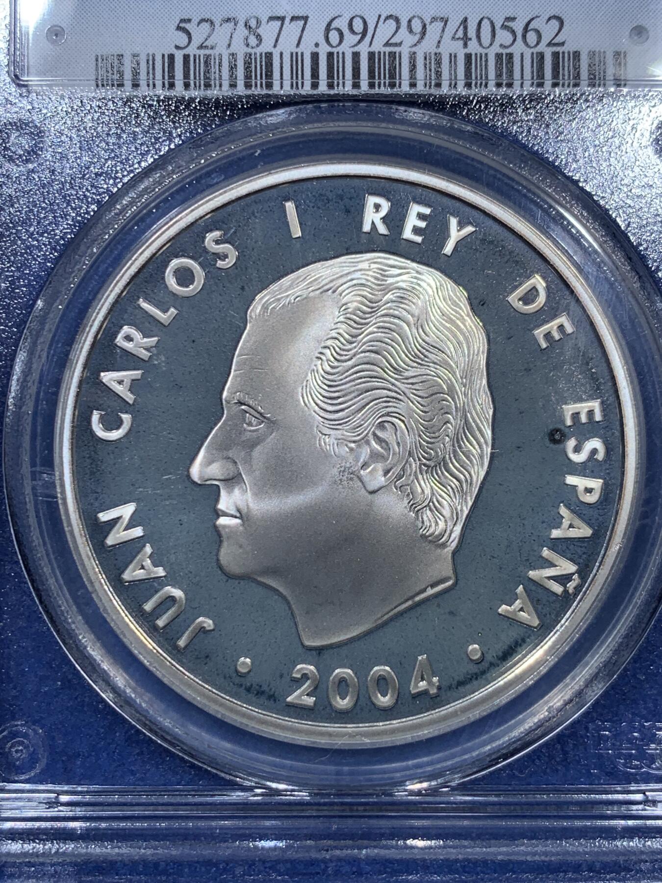 《竞宝斋》第312场 周日，周一 2场连拍 （全场包邮） PCGS PR69DCAM 西班牙2004年胡安·卡洛斯一世（欧盟扩大）10欧大银币