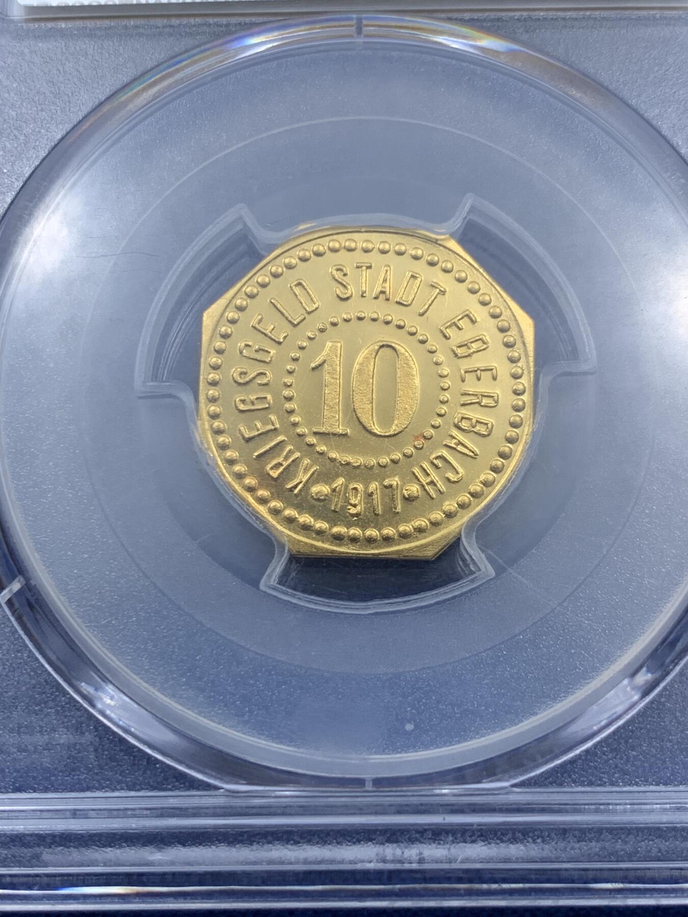 《竞宝斋》第312场 周日，周一 2场连拍 （全场包邮） 唯一冠军PCGS SP65 1917埃博巴赫野猪10芬尼紧急币金币，原铸的只有5枚，天价了，这个应该五六十年代铸造的，也是第一次见