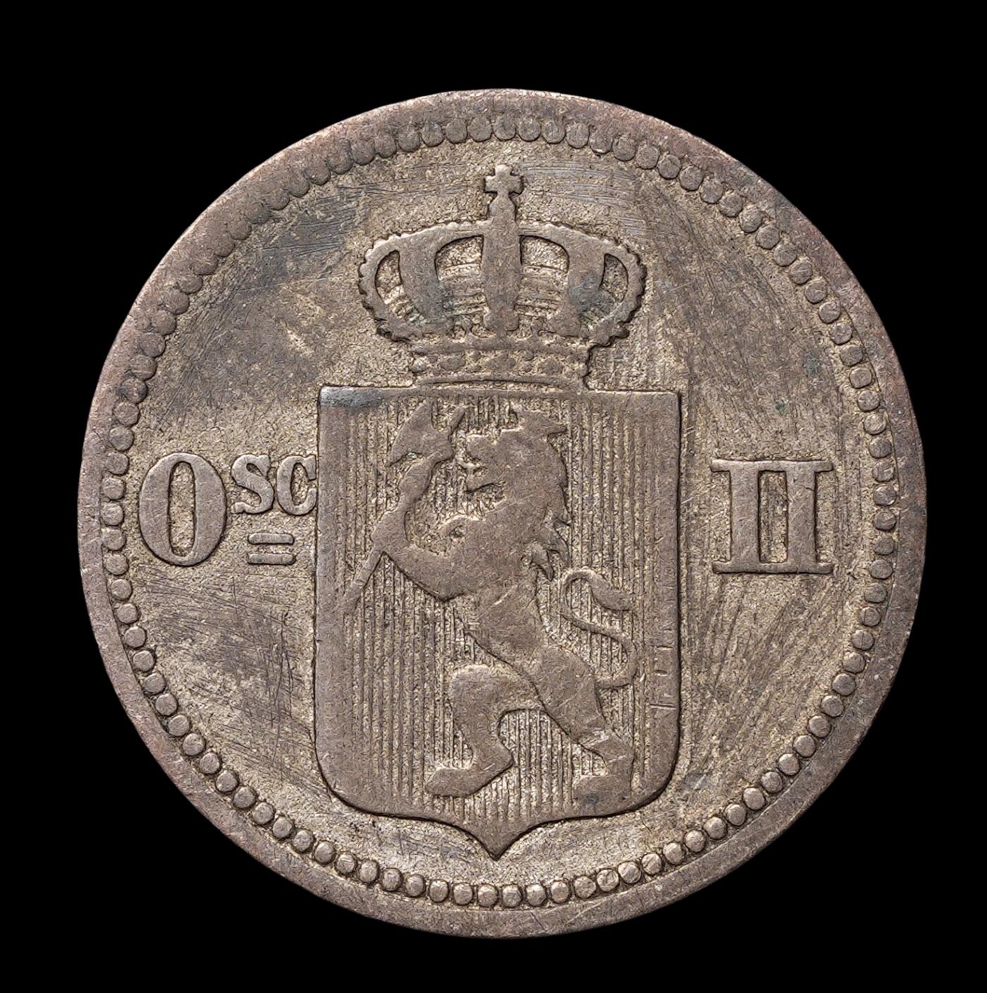 修遠堂世界钱币第四十一期 全场包邮 1874年挪威10欧尔小银币 1.39g