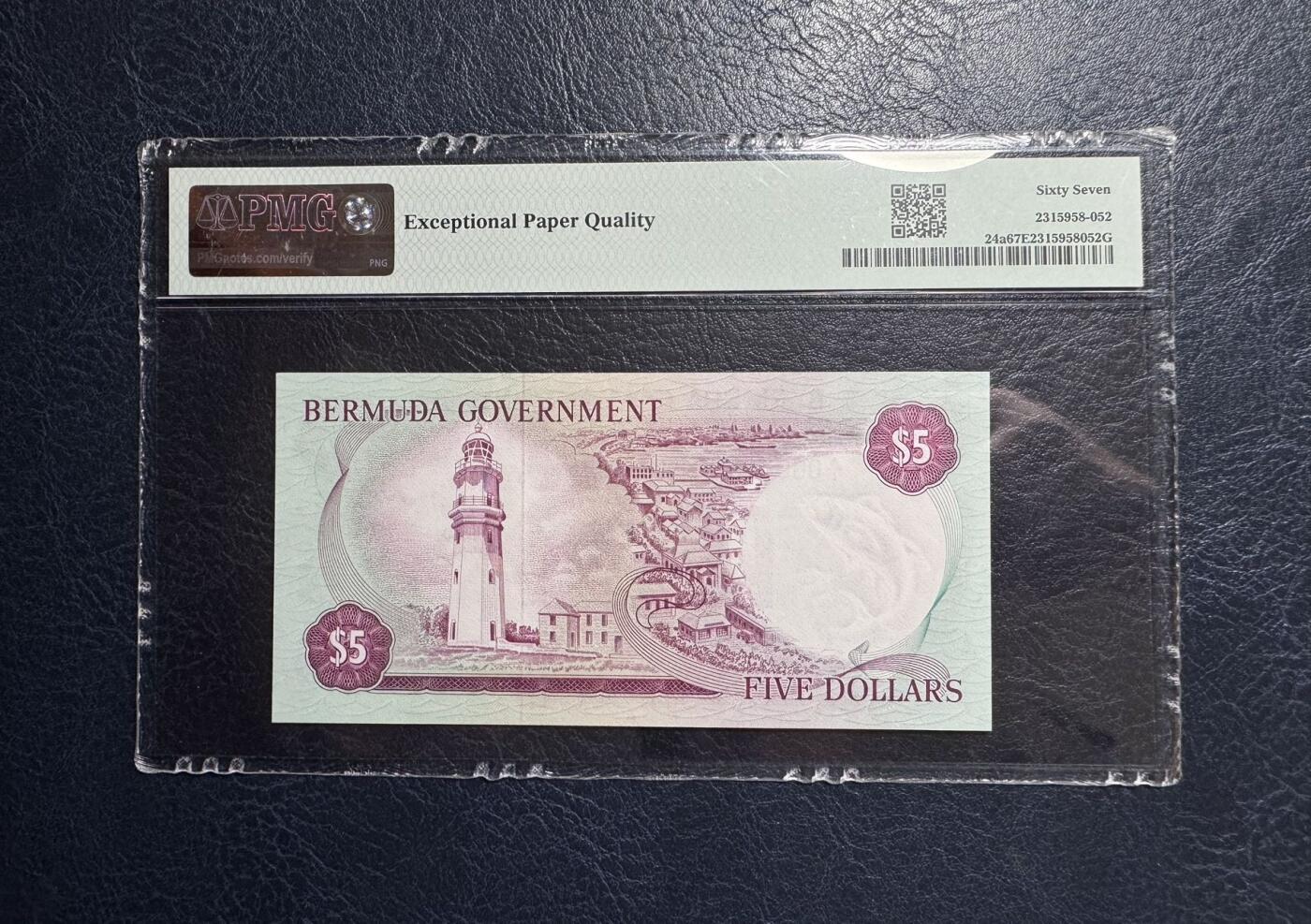 收藏联盟Quantum Auction 第380期拍卖  百慕大1970年5元首发A/1冠百位号 PMG67 倒置号