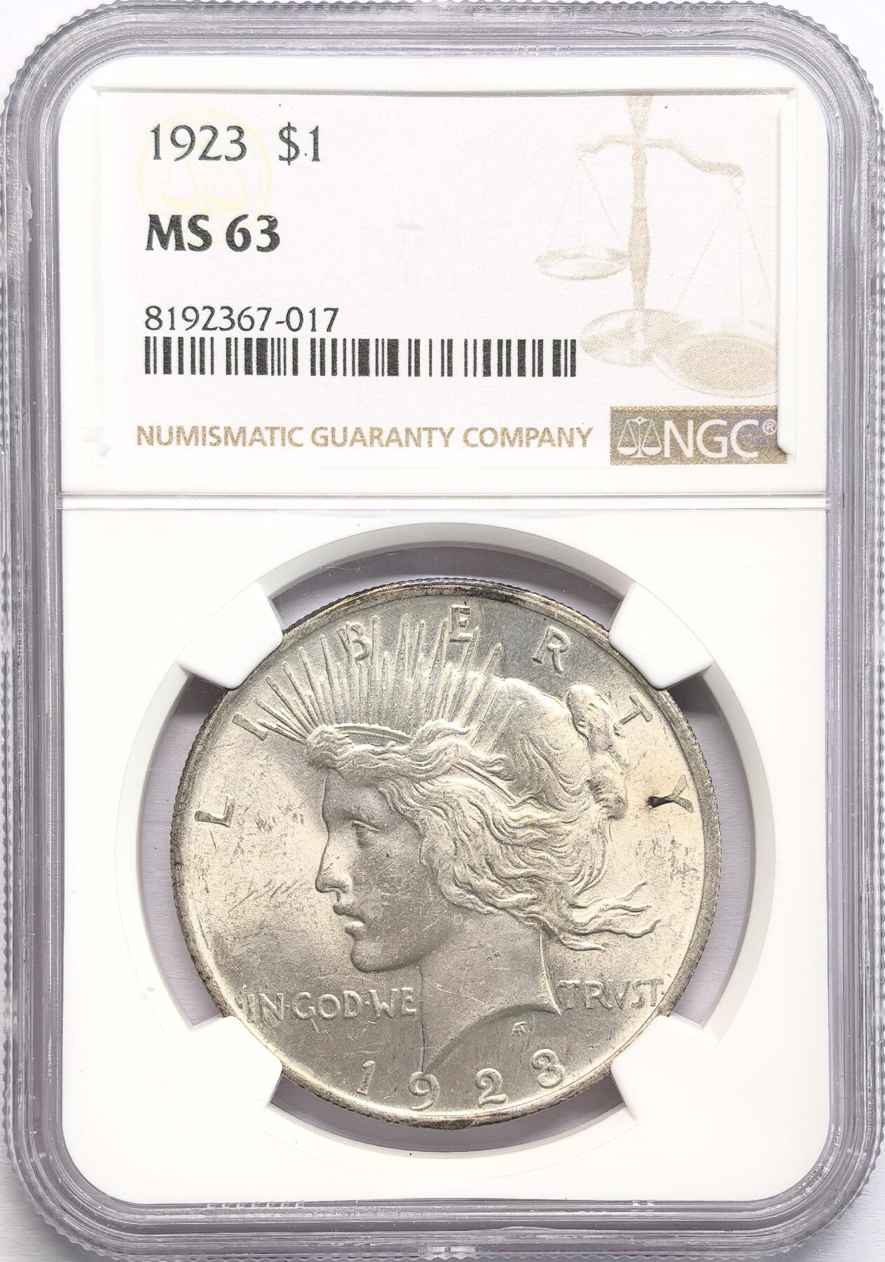 凡希社世界钱币第二百八十五期（秋季大拍②） 1923美国和平壹元NGC-MS63