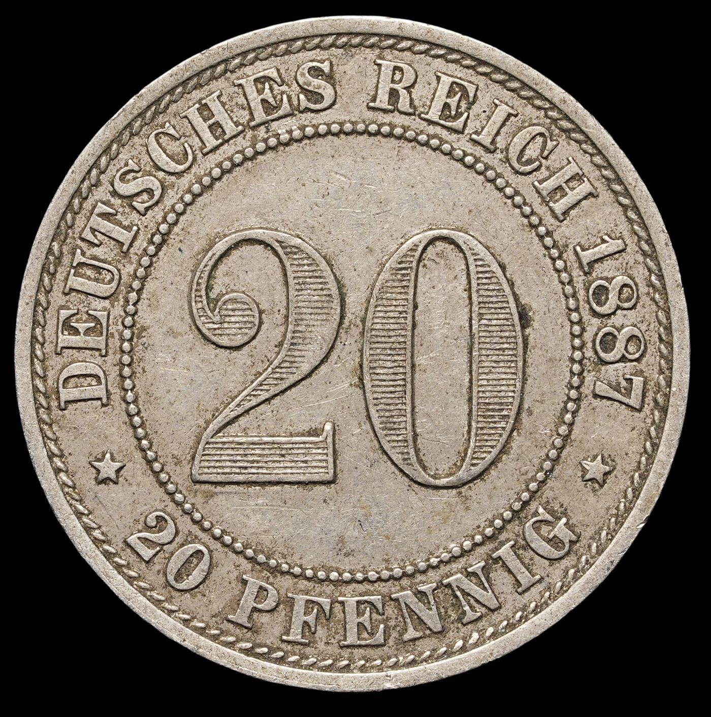 修遠堂世界钱币第四十一期 全场包邮 1887年德国20芬尼