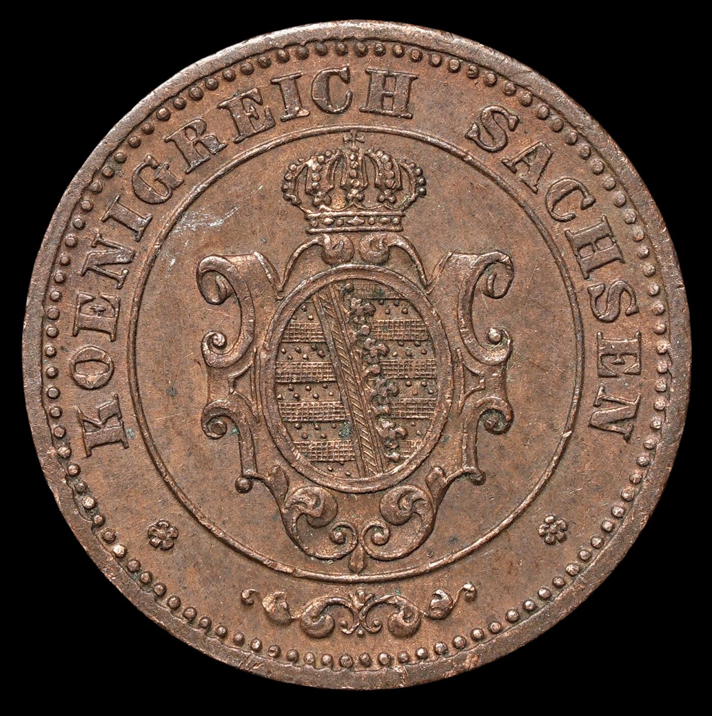 修遠堂世界钱币第四十一期 全场包邮 1869年萨克森2芬尼铜币