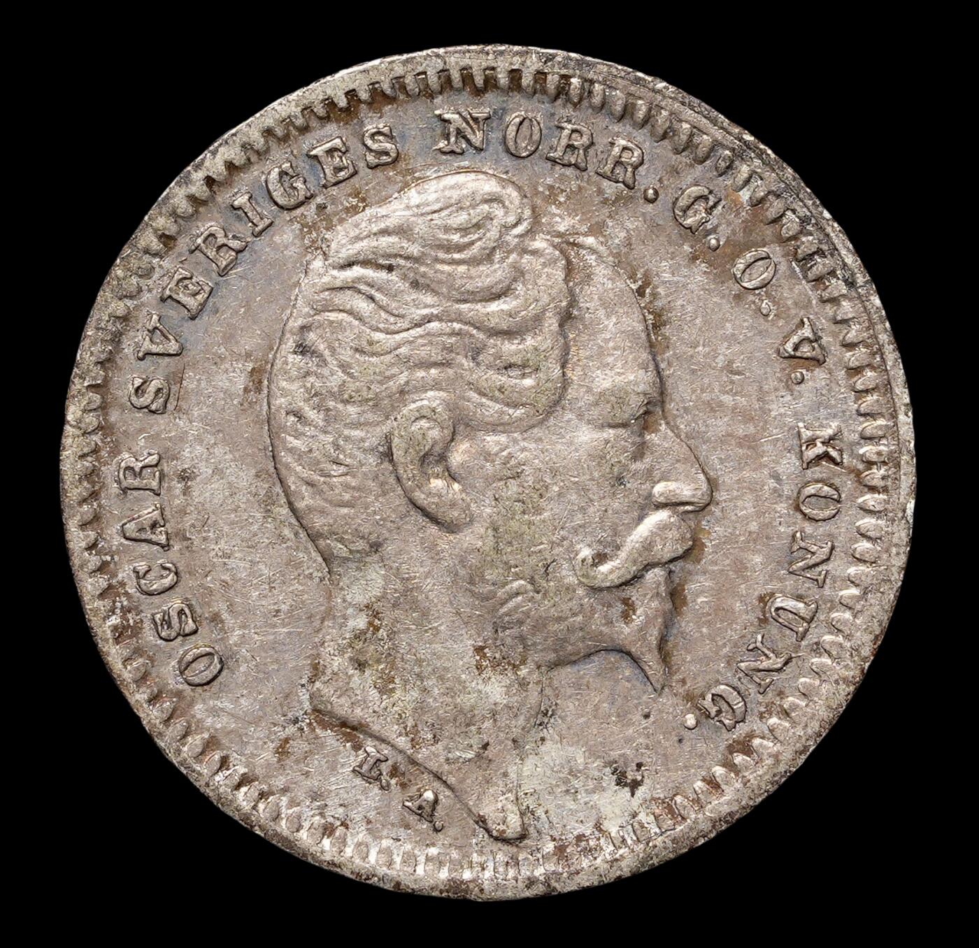 修遠堂世界钱币第四十一期 全场包邮 1856年瑞典25欧尔小银币 2.14g