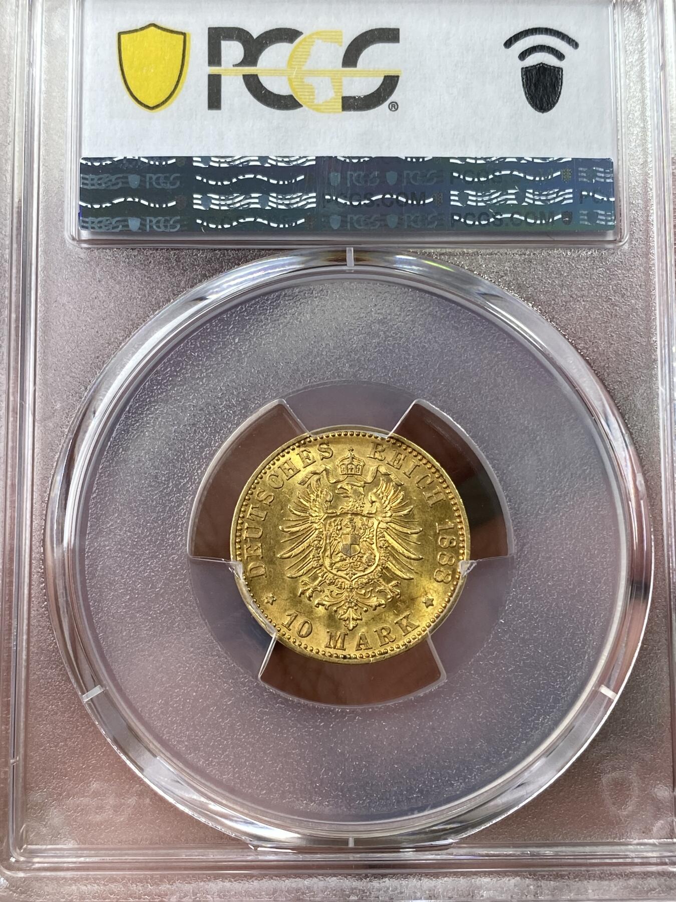 万国钱币拍卖第035期（金银流霞●万国秋季大拍） PCGS MS64 1888年德国普鲁士三皇之年腓特烈三世10马克金币 经典三皇金币，金光炸裂，原味深打顶级品，3.98g 900金。