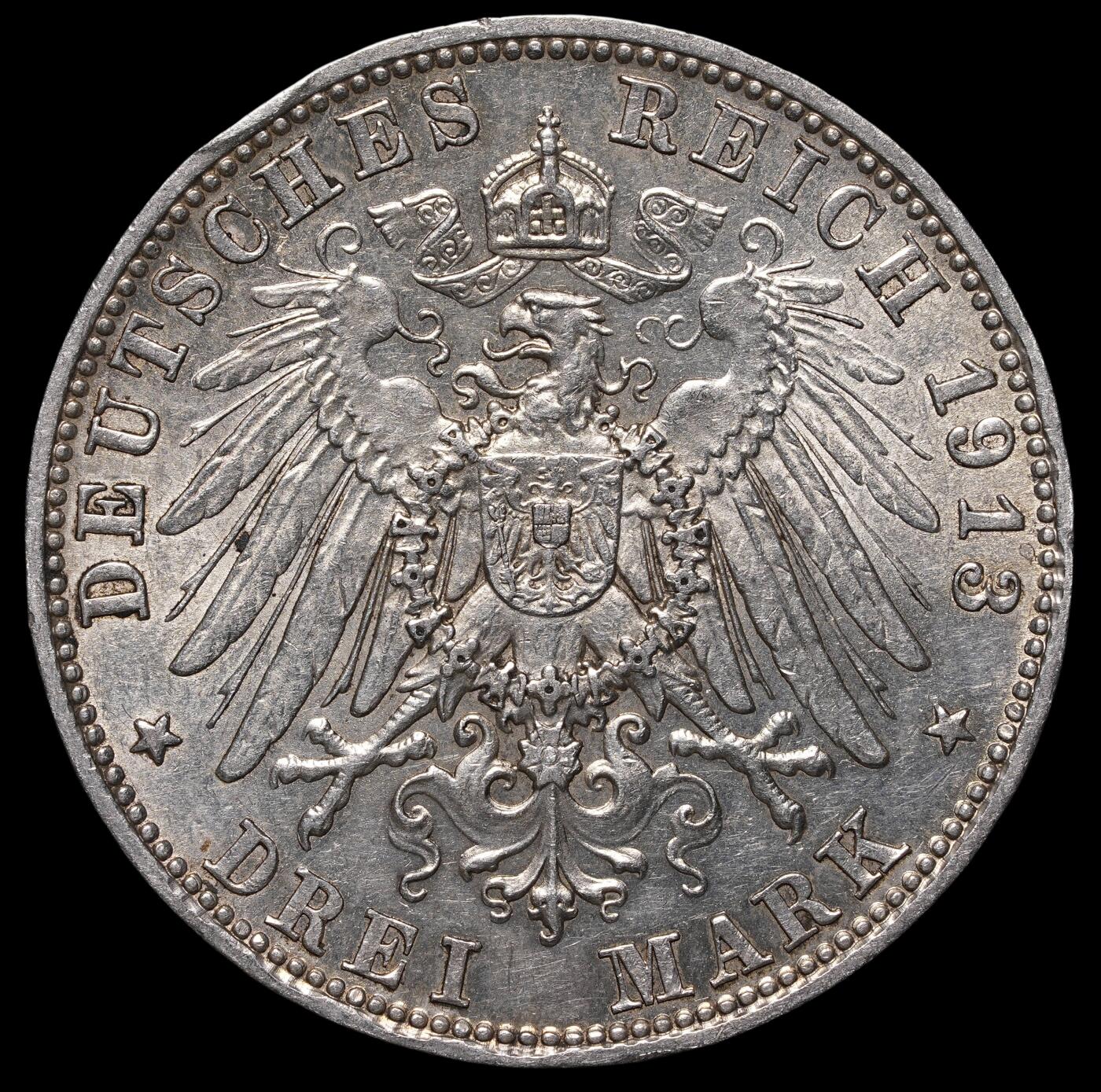 修遠堂世界钱币第四十一期 全场包邮 1913年巴伐利亚3马克银币