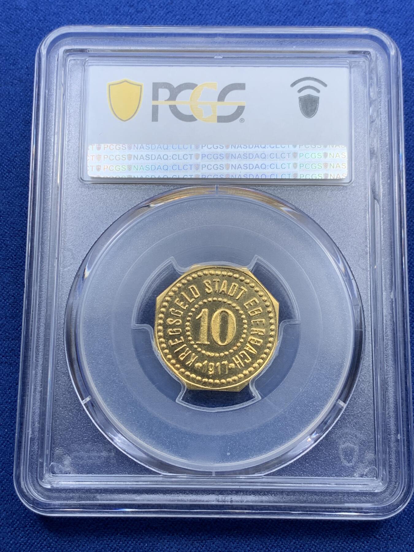 《竞宝斋》第312场 周日，周一 2场连拍 （全场包邮） 唯一冠军PCGS SP65 1917埃博巴赫野猪10芬尼紧急币金币，原铸的只有5枚，天价了，这个应该五六十年代铸造的，也是第一次见
