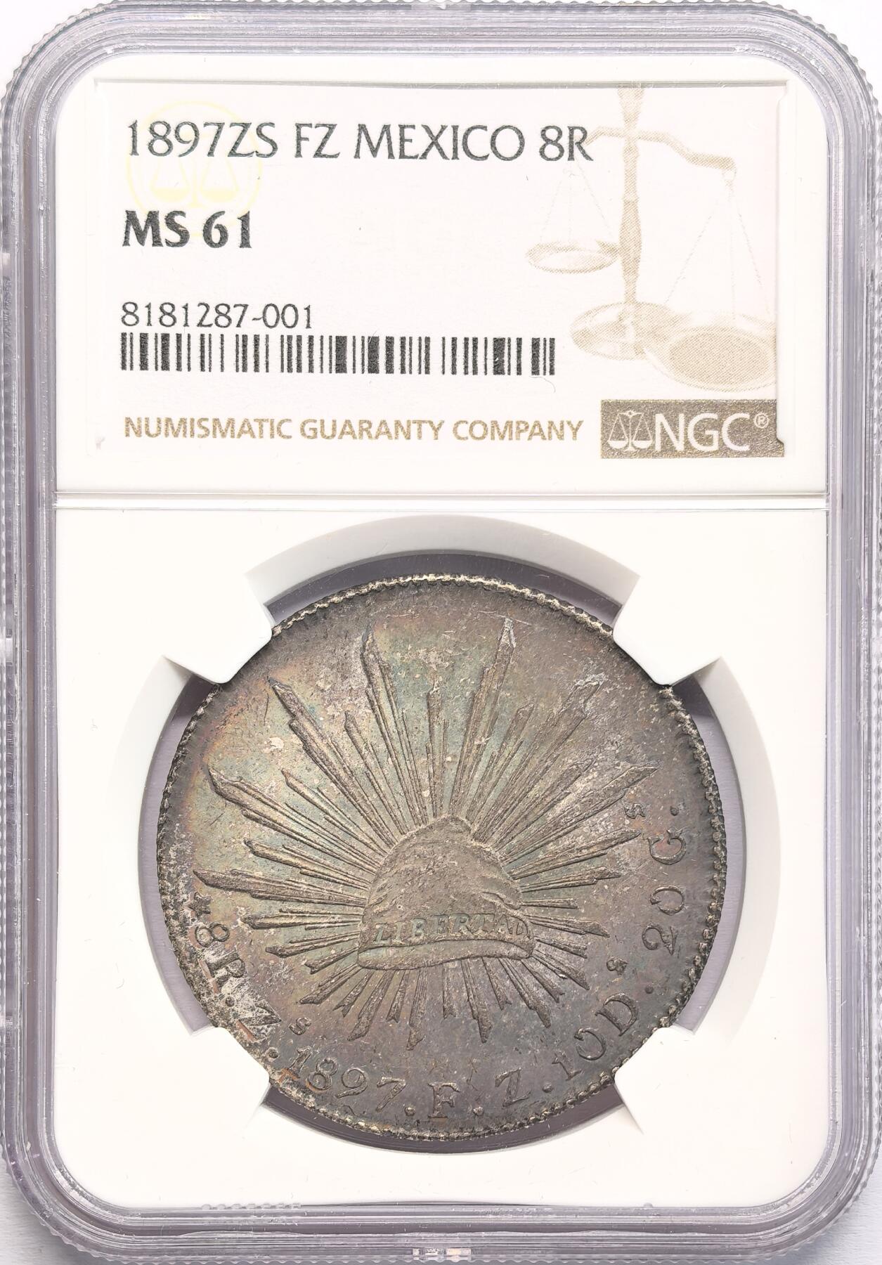 凡希社世界钱币第二百八十五期（秋季大拍②） 1897ZS墨西哥花边鹰洋NGC-MS61，包浆味道赞！