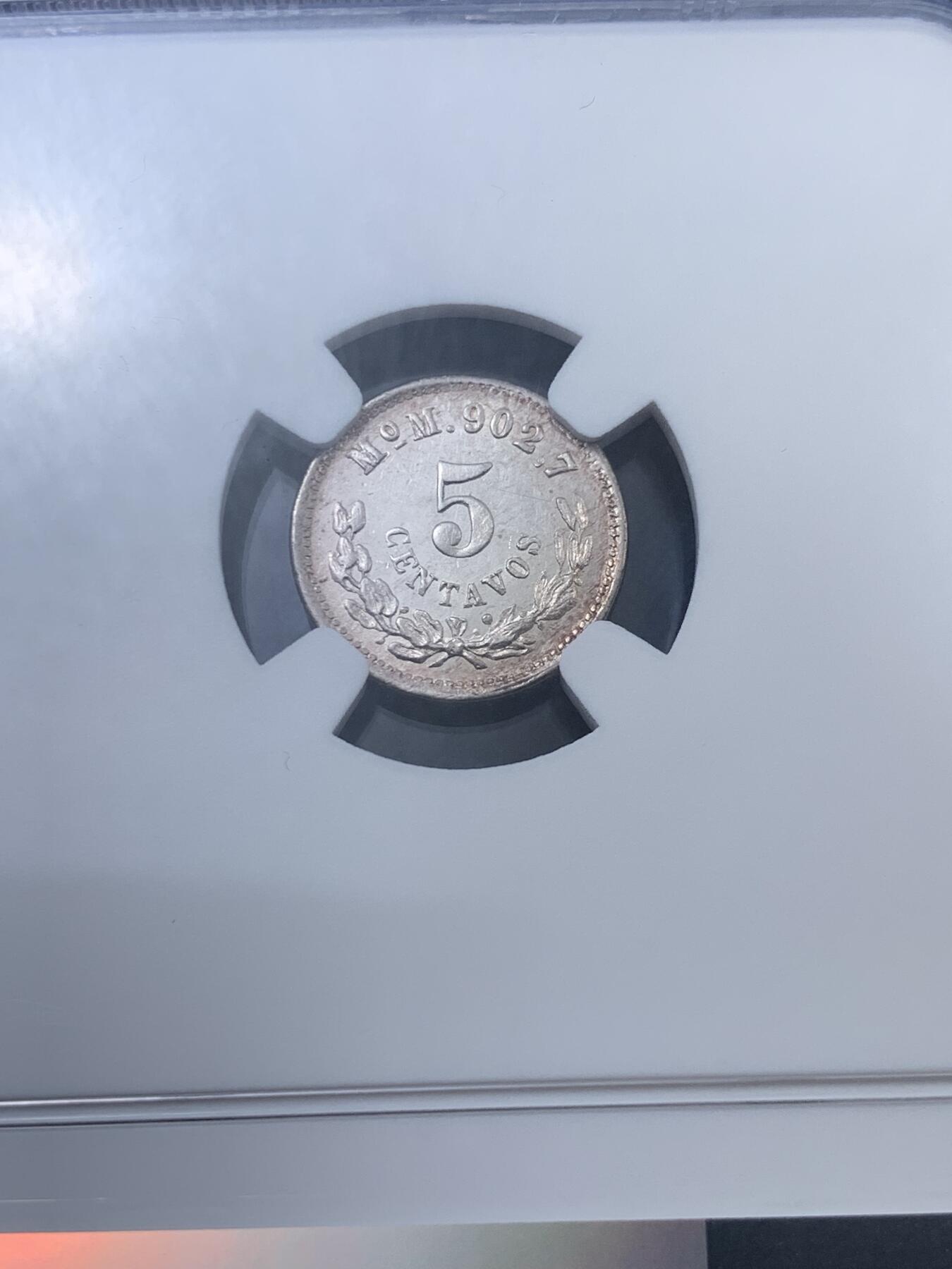 《竞宝斋》第313场 周日，周一 2场连拍 （全场包邮） NGC UNCD 1891年 墨西哥 5分鹰洋银币 极少见品种 细节到位，底板光滑PL感