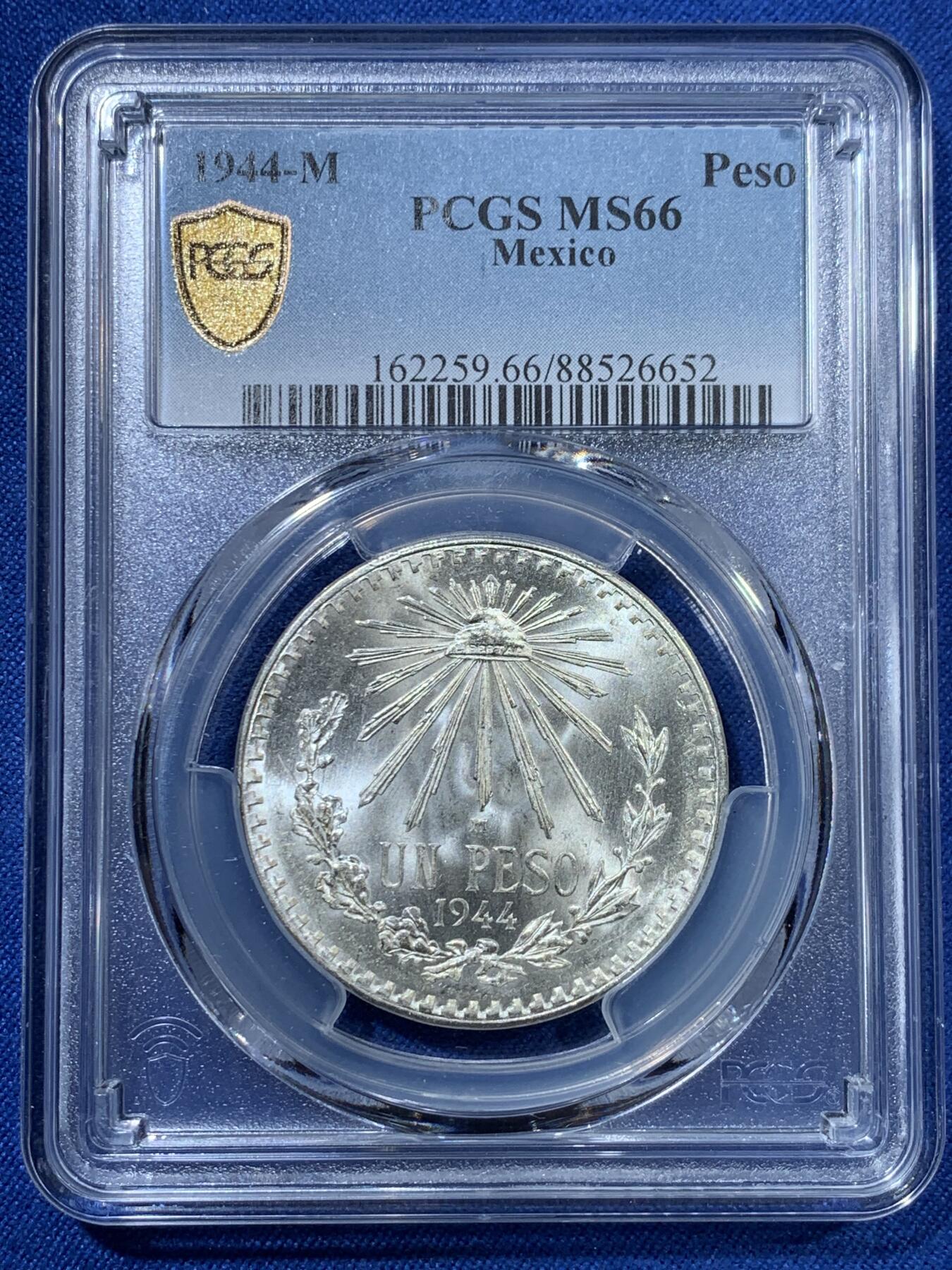 《竞宝斋》第313场 周日，周一 2场连拍 （全场包邮） PCGS MS66 墨西哥1944年1比索银币 小鹰洋 高分好品