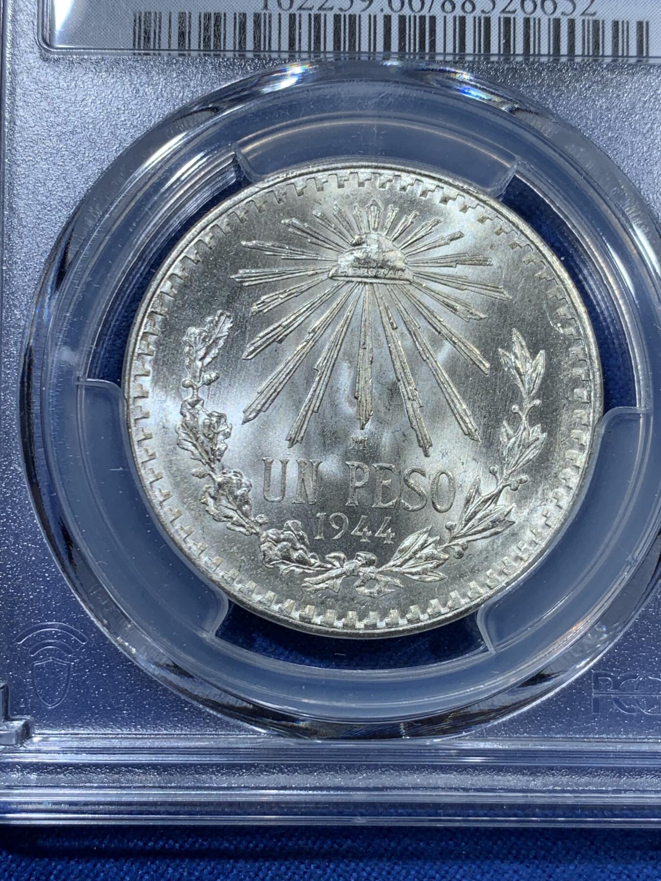 《竞宝斋》第313场 周日，周一 2场连拍 （全场包邮） PCGS MS66 墨西哥1944年1比索银币 小鹰洋 高分好品