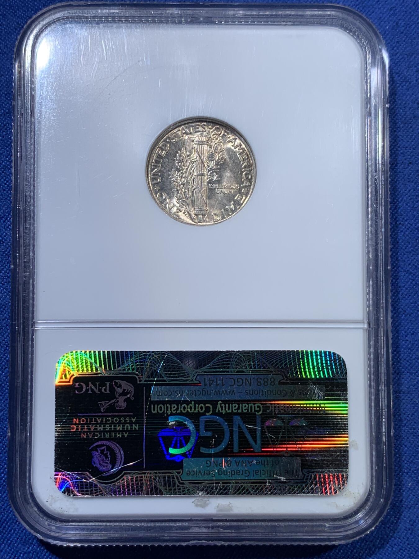 《竞宝斋》第313场 周日，周一 2场连拍 （全场包邮） NGC MS66 美国1941年小飞人10美分银币