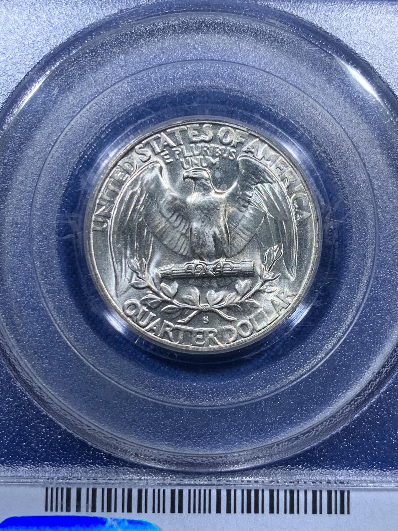 《竞宝斋》第313场 周日，周一 2场连拍 （全场包邮） PCGS MS65 美国1947年S版华盛顿25美分银币