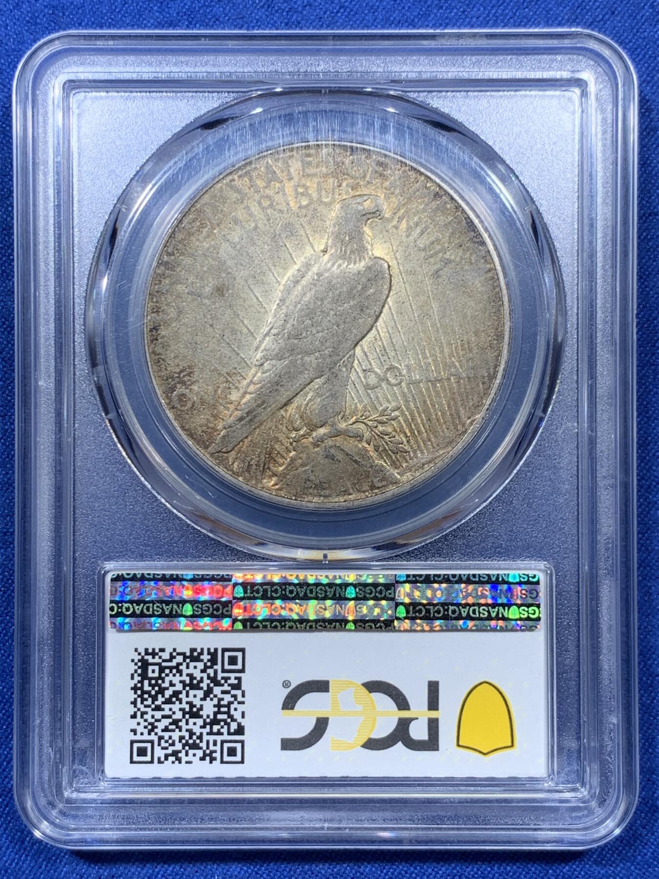 《竞宝斋》第313场 周日，周一 2场连拍 （全场包邮） PCGS AU55 美国1922年和平鸽一元大银币，D版，双面黄油彩少见，多见大白币。