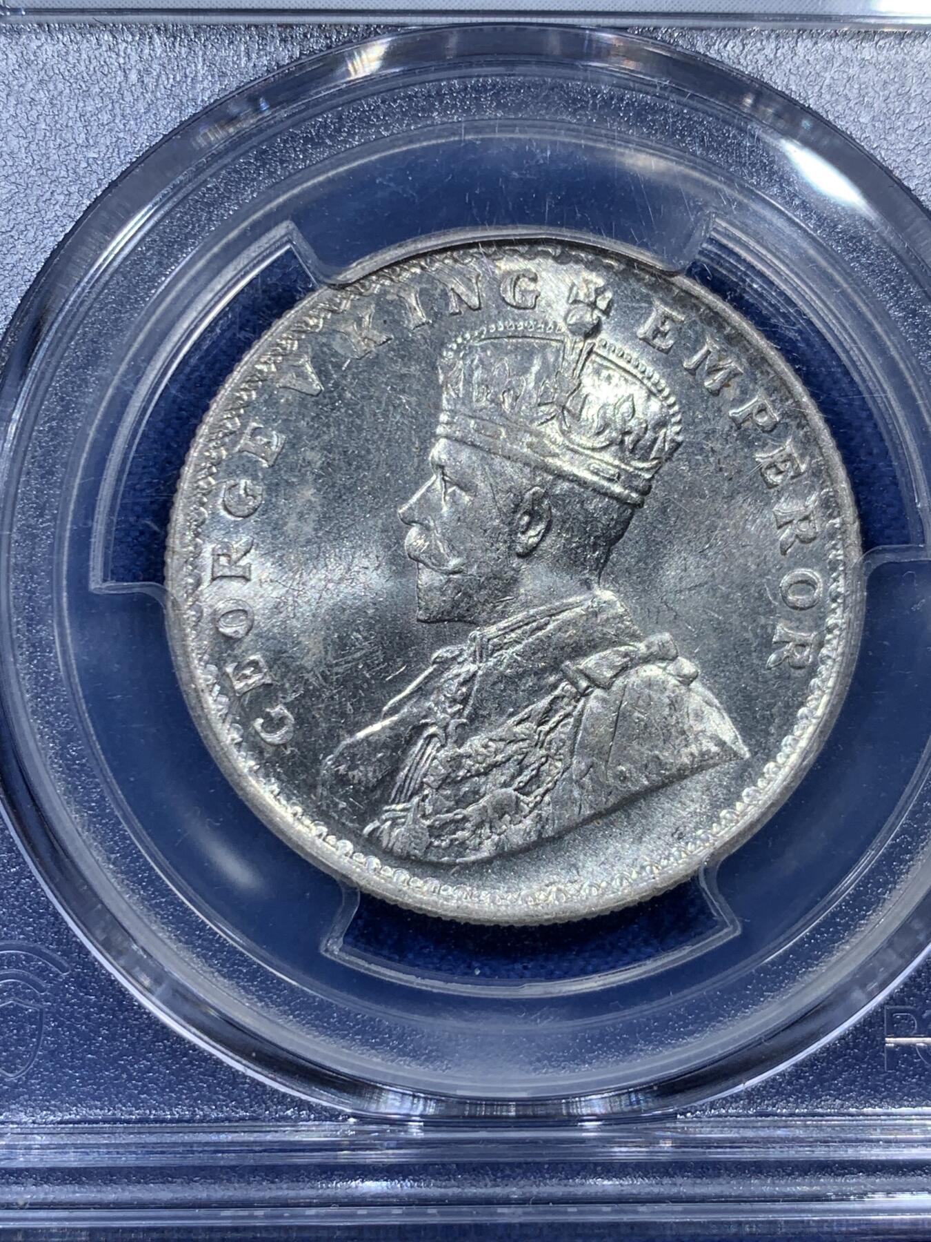 《竞宝斋》第313场 周日，周一 2场连拍 （全场包邮） PCGS MS63 1919年英属印度乔五头像1卢比银币，孟买厂B标