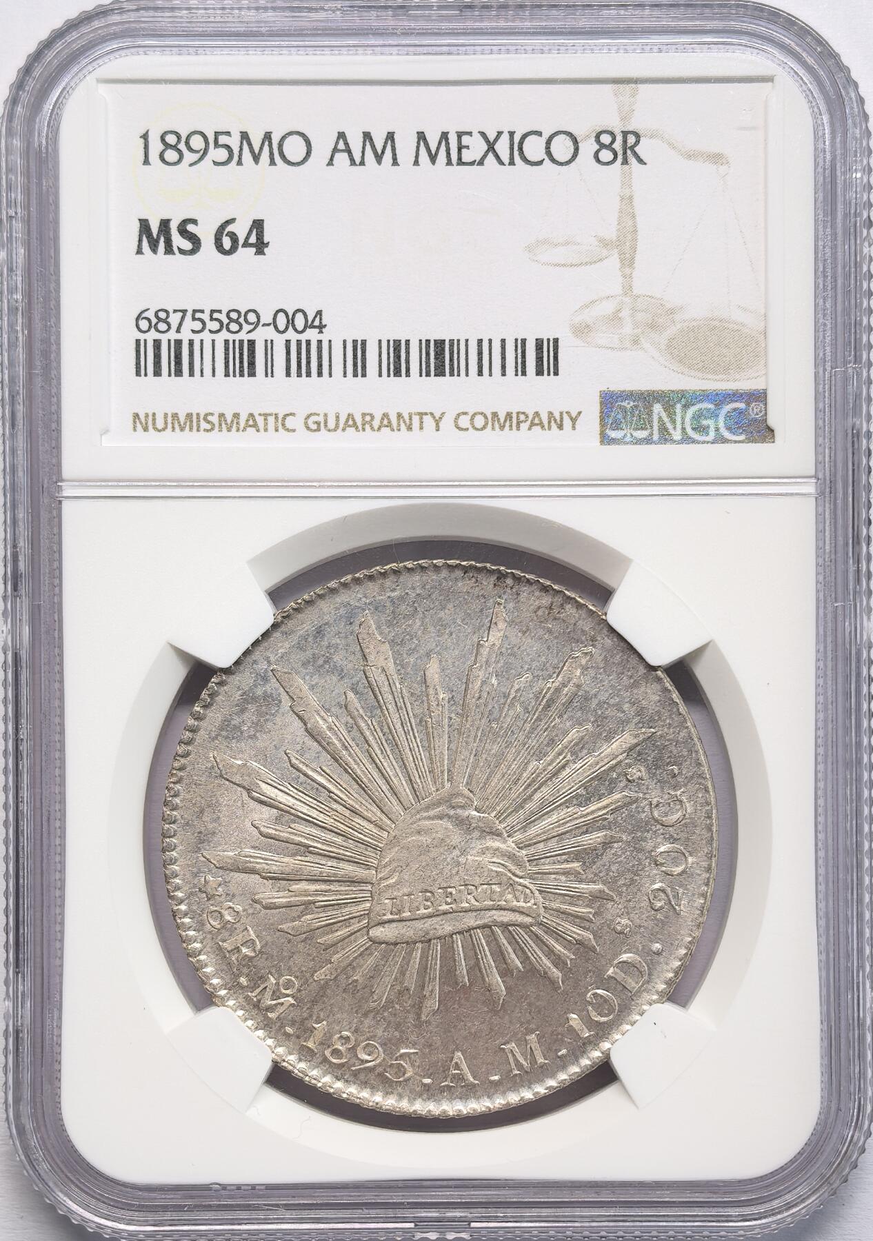 FXS世界钱币微拍第二百八十七期 荐！1895MO墨西哥花边鹰洋NGC-MS64，浅色包浆，银光质感优美！