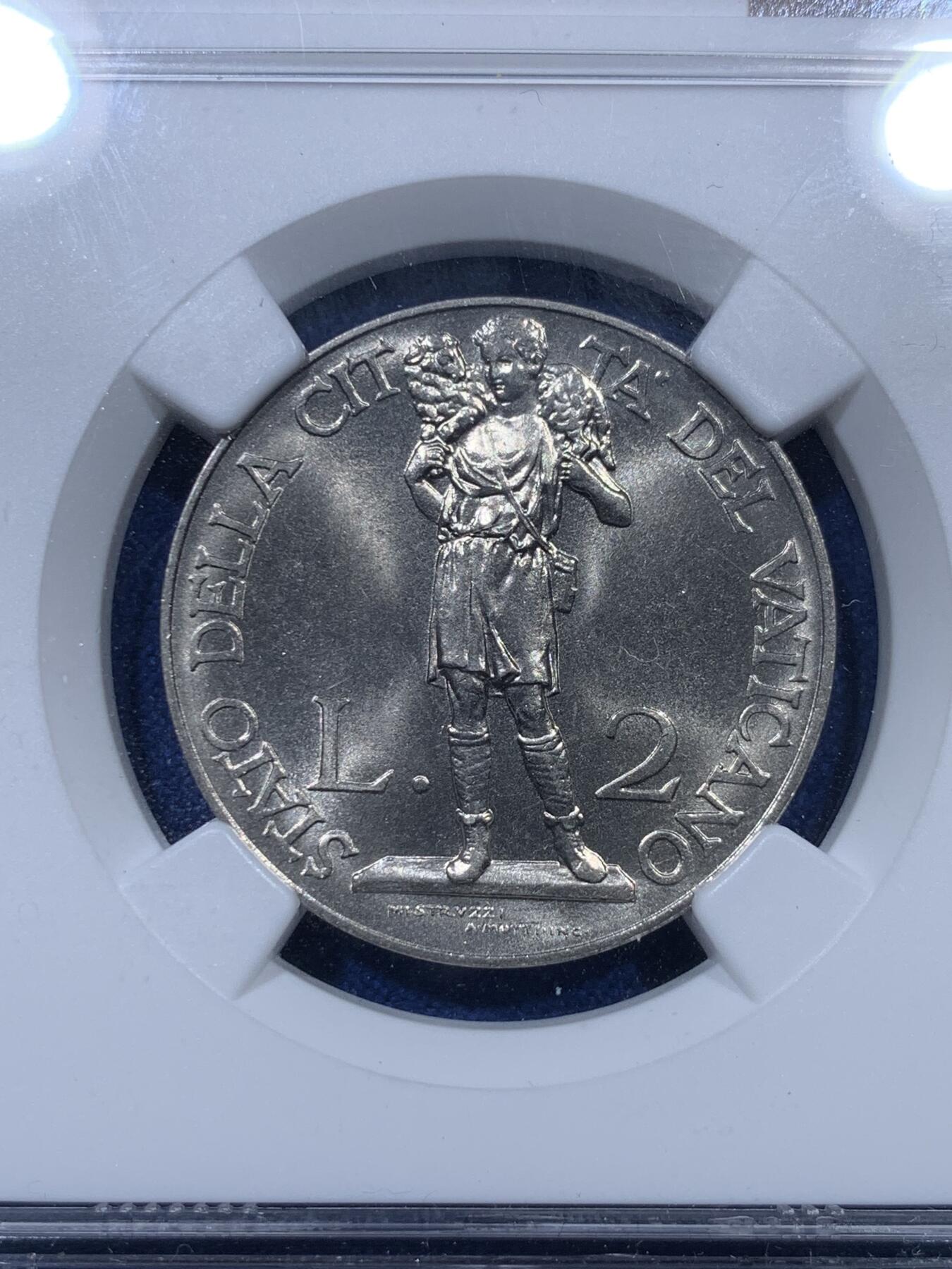 《竞宝斋》第313场 周日，周一 2场连拍 （全场包邮） NGC MS67 梵蒂冈1931年牧羊人2里拉镍币，唯一冠军分