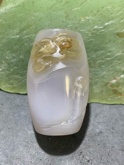高玉化亚光海洋玉髓手工俏色巧雕寻仙问道意境大桶珠一个！ - 高玉化亚光海洋玉髓手工俏色巧雕寻仙问道意境大桶珠一个！