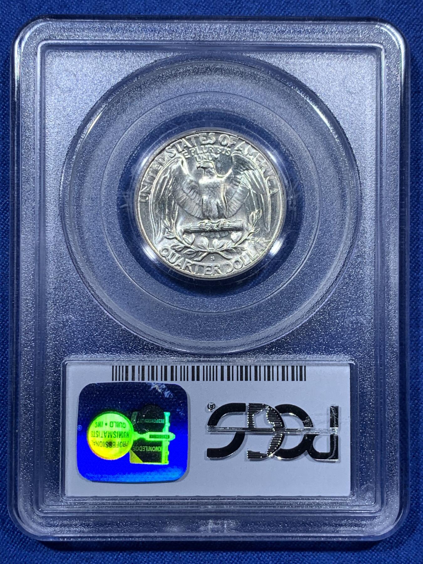 《竞宝斋》第313场 周日，周一 2场连拍 （全场包邮） PCGS MS65 美国1947年S版华盛顿25美分银币