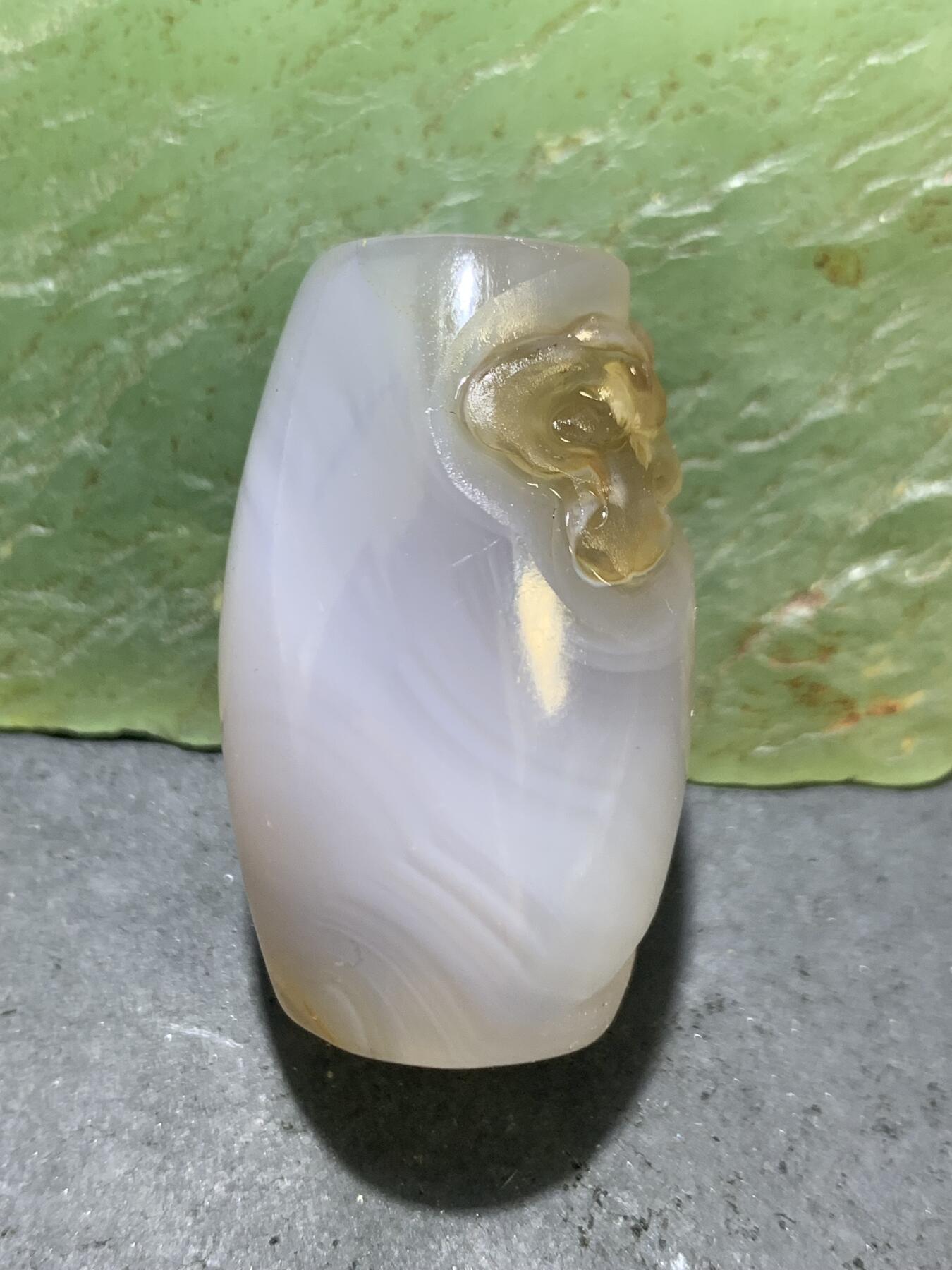 高玉化亚光海洋玉髓手工俏色巧雕寻仙问道意境大桶珠一个！