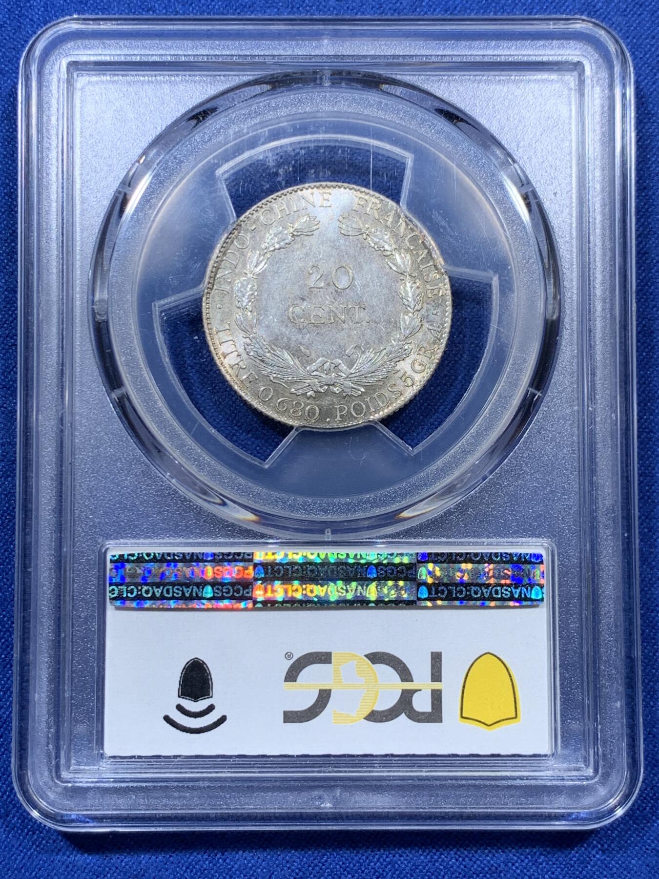 《竞宝斋》第313场 周日，周一 2场连拍 （全场包邮） PCGS MS62 法属印度支那1937年坐洋20分银币
