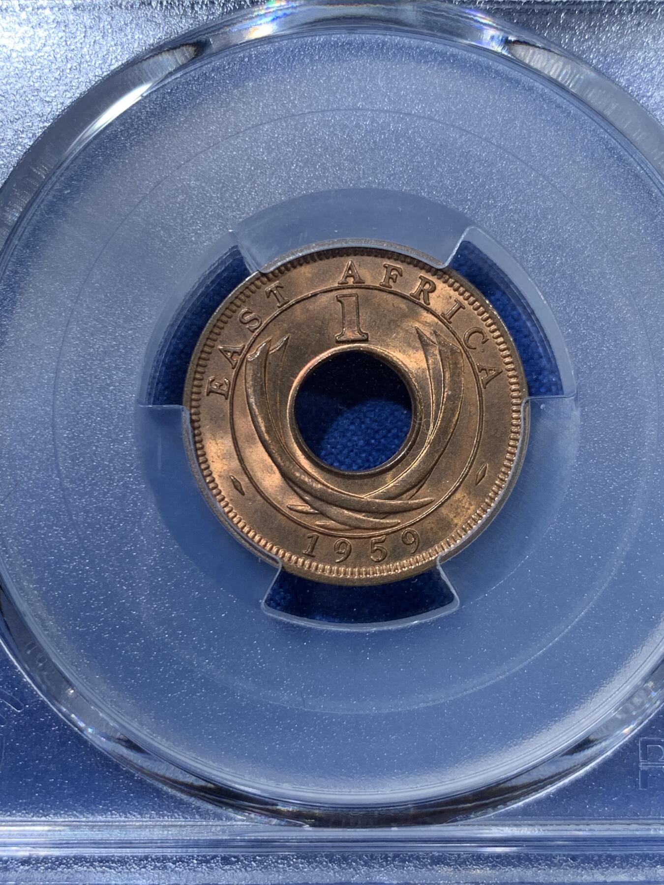 《竞宝斋》第313场 周日，周一 2场连拍 （全场包邮） PCGS MS66RD 1959KN 东非1分铜币 RD非常非常难得 又是66分的高分 两面转光犀利 几乎是出厂原状态