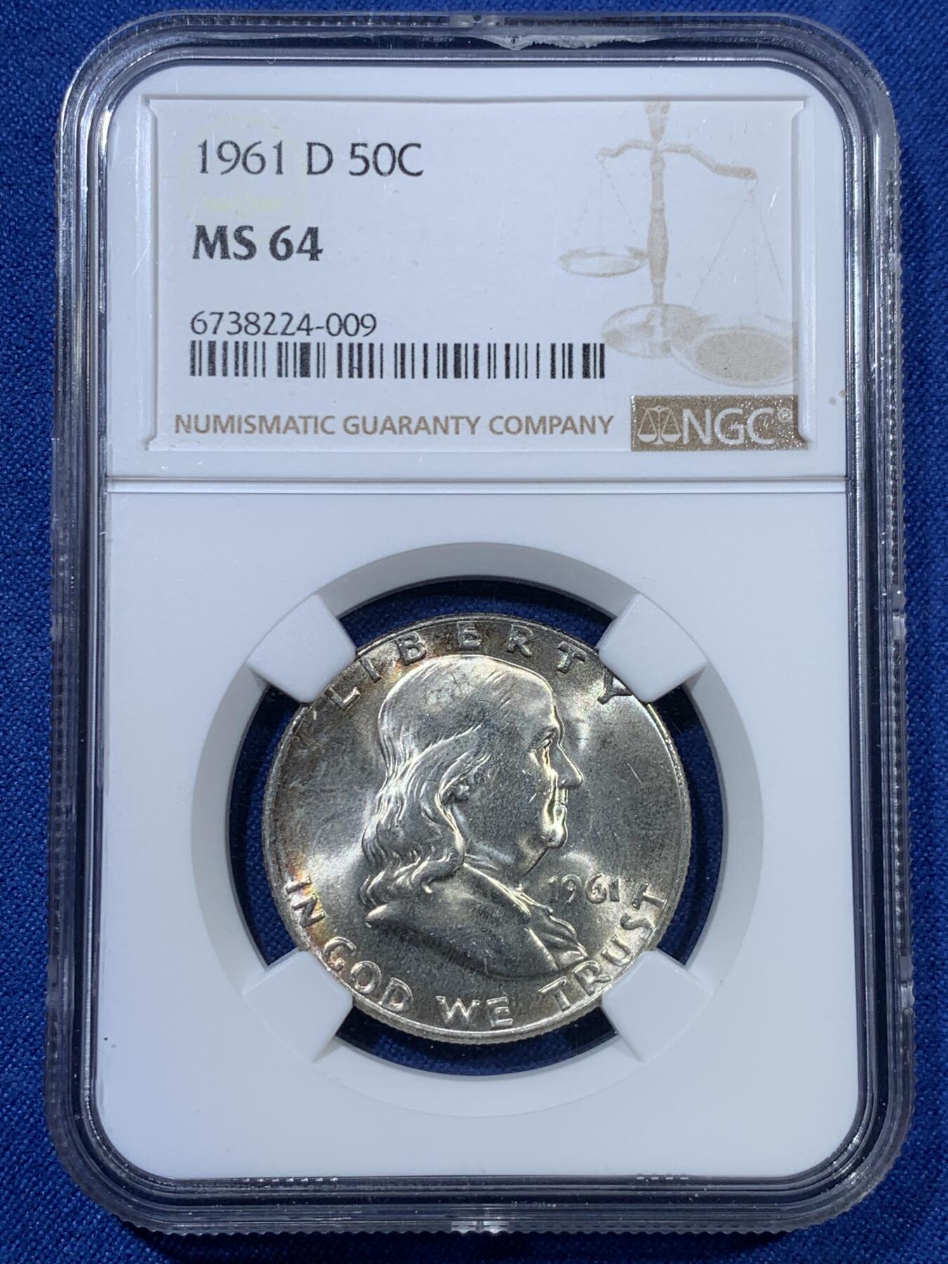 《竞宝斋》第313场 周日，周一 2场连拍 （全场包邮） NGC MS64 美国1961年50分银币