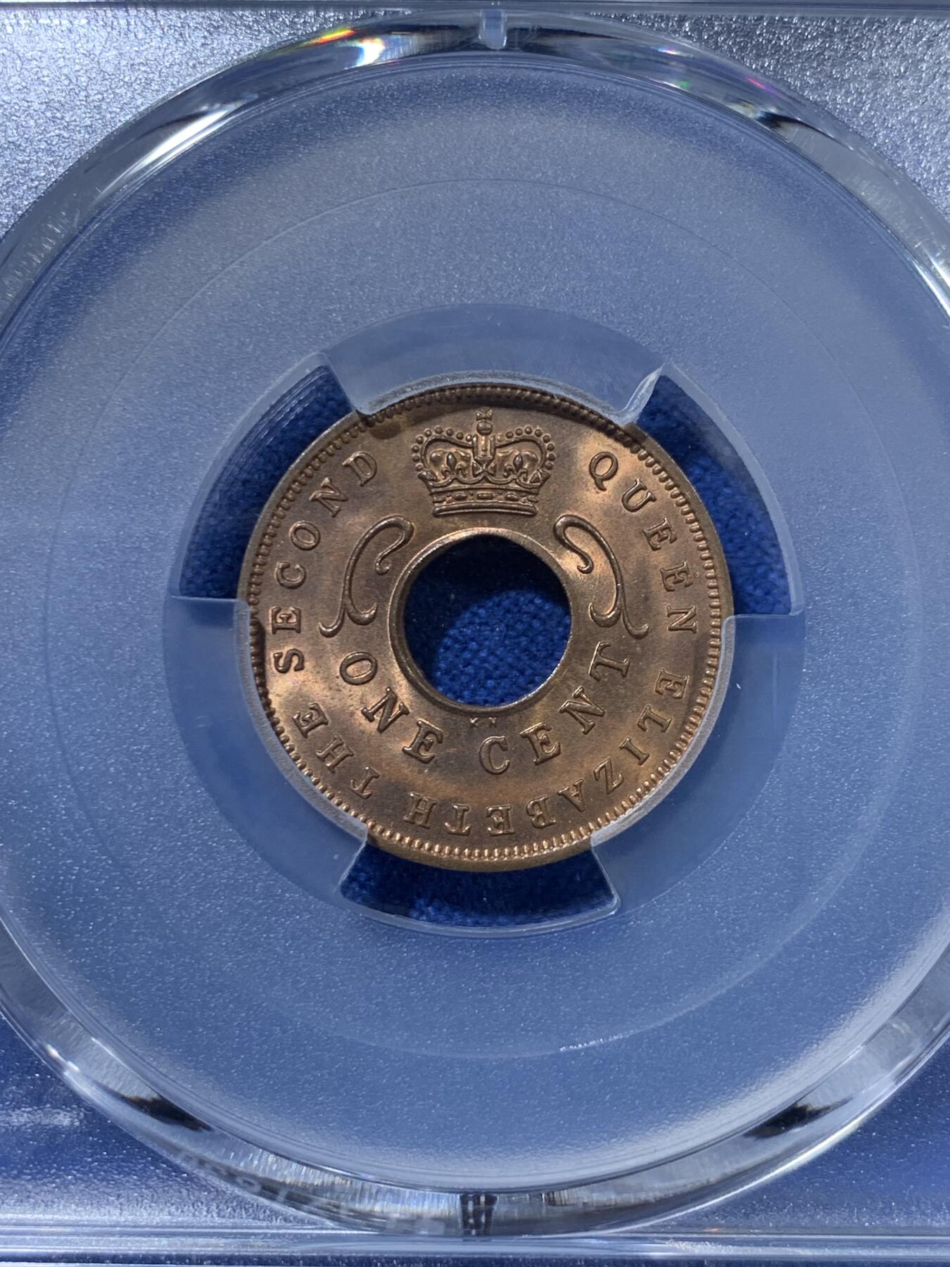 《竞宝斋》第313场 周日，周一 2场连拍 （全场包邮） PCGS MS66RD 1959KN 东非1分铜币 RD非常非常难得 又是66分的高分 两面转光犀利 几乎是出厂原状态