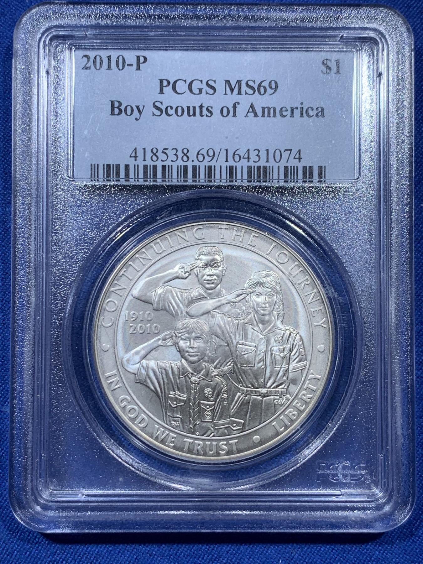 《竞宝斋》第313场 周日，周一 2场连拍 （全场包邮） PCGS MS69 美国2010年P版童子军1美元大银币