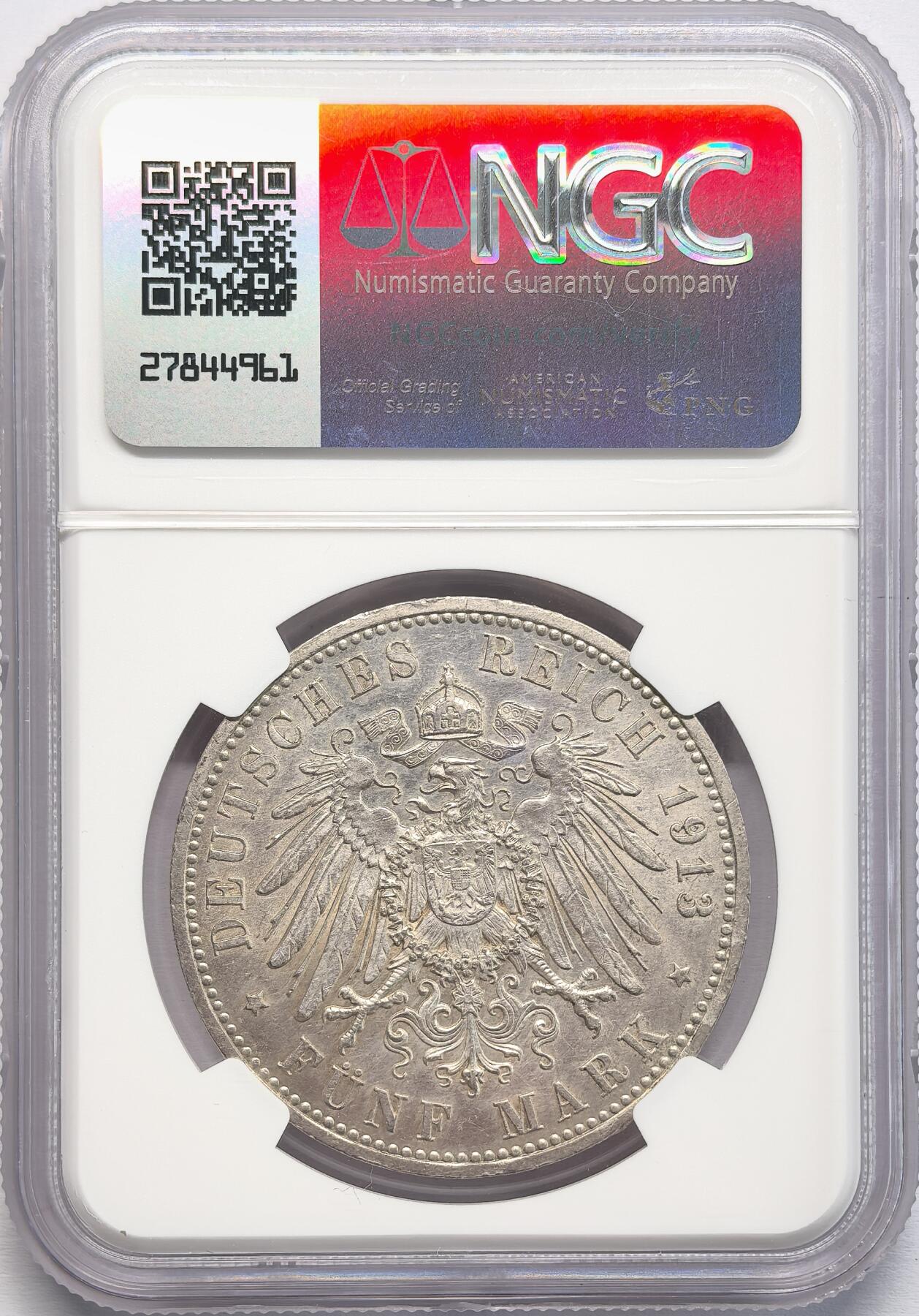 FXS世界钱币微拍第二百八十七期 1913A德国普鲁士军装5马克NGC-MS61
