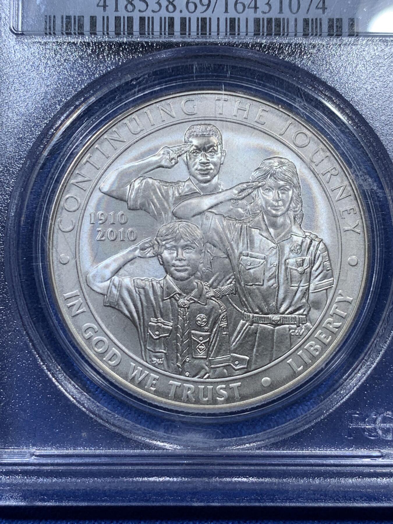 《竞宝斋》第313场 周日，周一 2场连拍 （全场包邮） PCGS MS69 美国2010年P版童子军1美元大银币