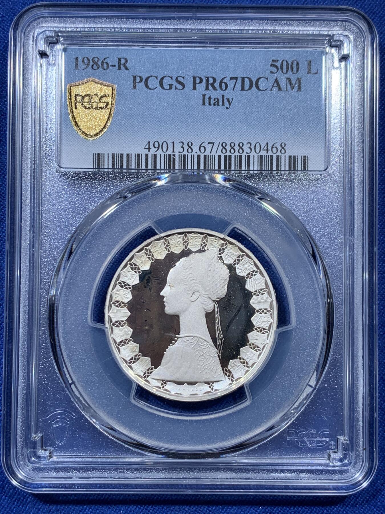 《竞宝斋》第313场 周日，周一 2场连拍 （全场包邮） PCGS PR67DC 意大利1986精制帆船500里拉银币