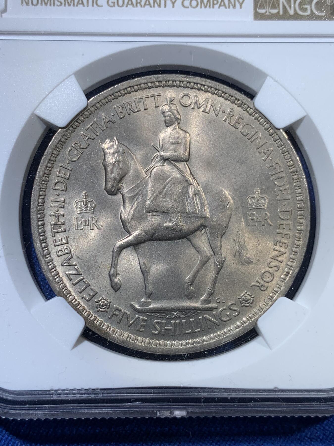 《竞宝斋》第313场 周日，周一 2场连拍 （全场包邮） NGC MS64 英国1953年伊丽莎白二世登基纪念克朗