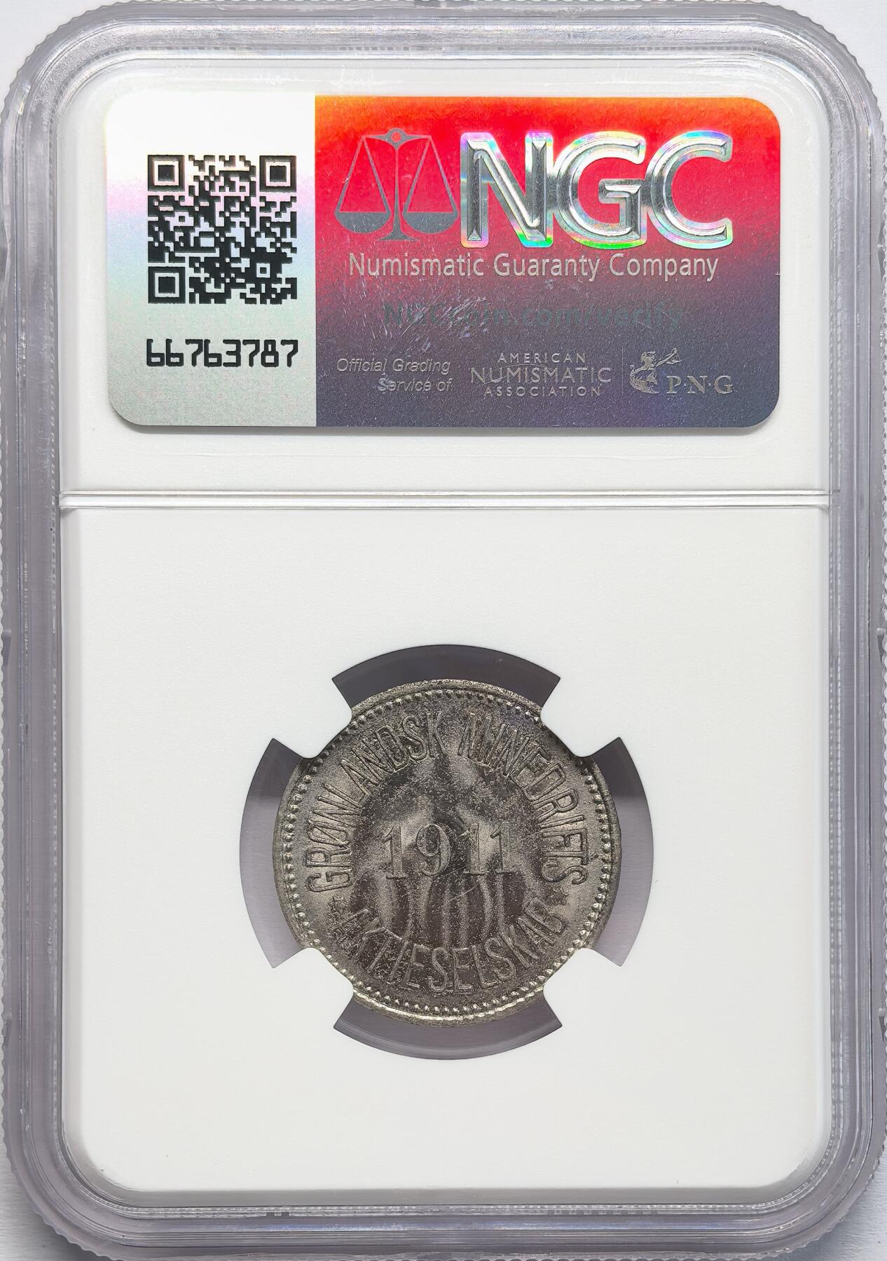 FXS世界钱币微拍第二百八十七期 1911格陵兰矿业公司100欧尔代用币NGC-MS64