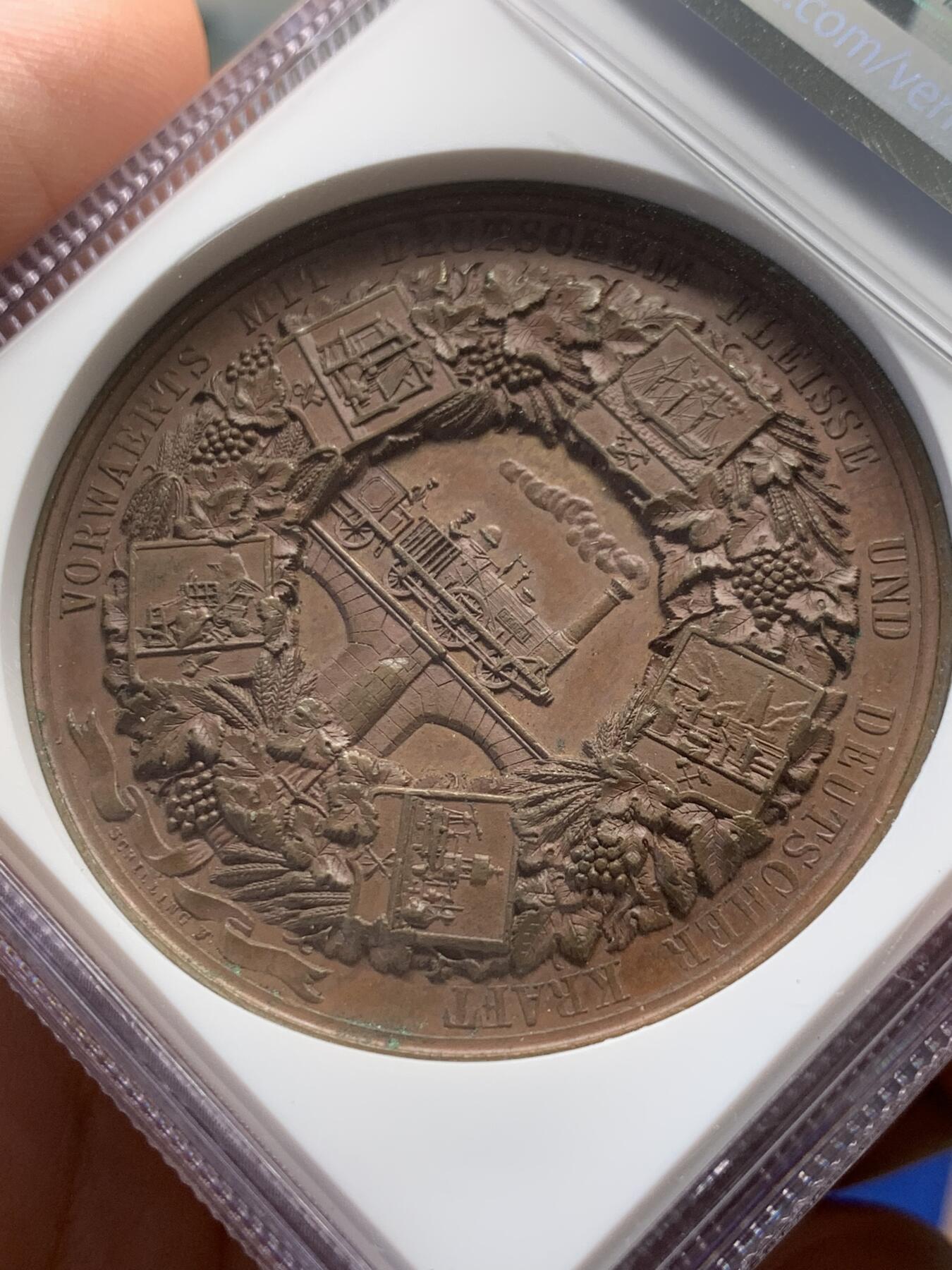 《竞宝斋》第312场 周日，周一 2场连拍 （全场包邮） NGC MS63BN 德国1844柏林工业博览会铜章 巧克力色高浮雕两面构图饱满细致