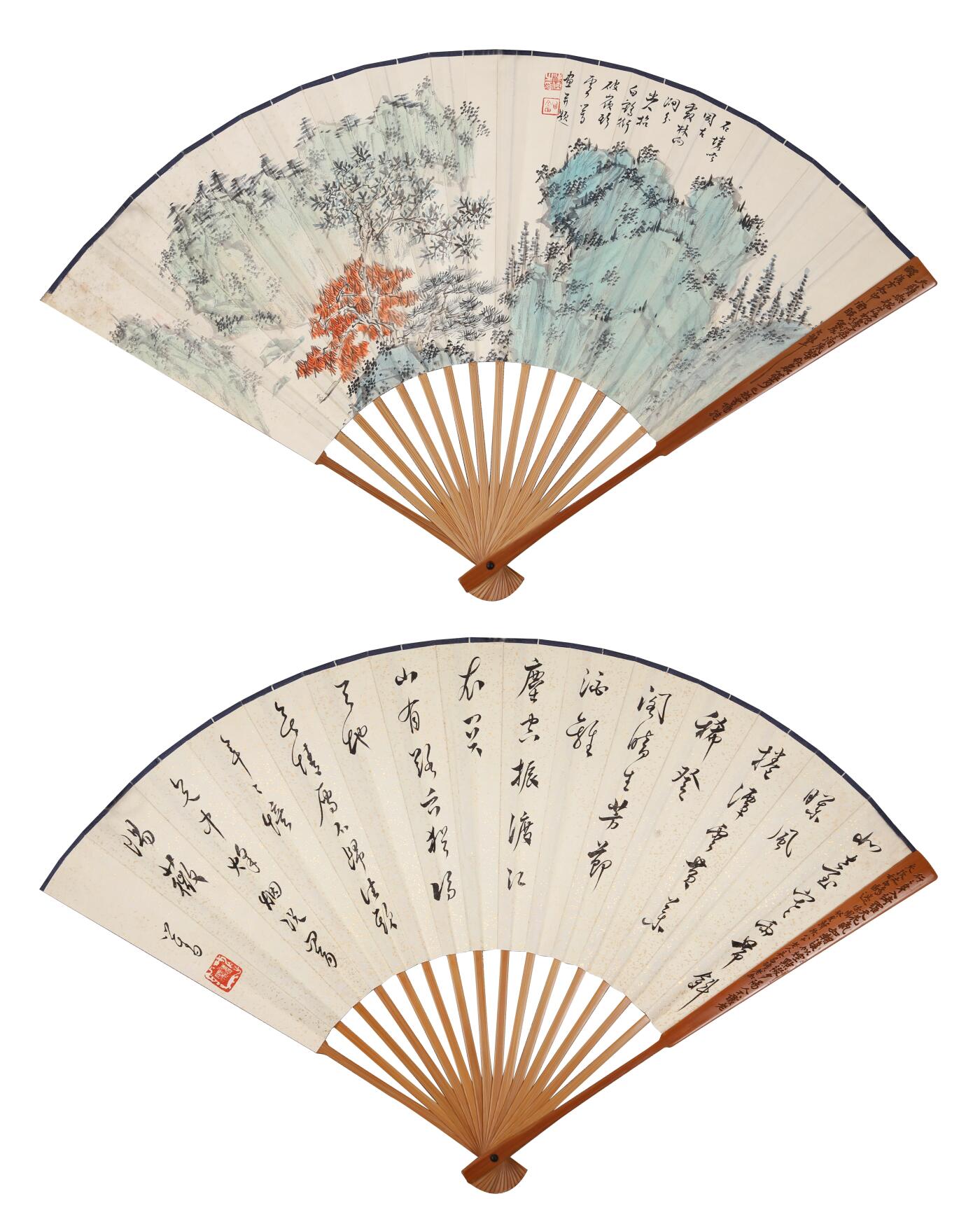 合拍寒食雅集-中国书画 溥儒 书画成扇 18×51cm×2