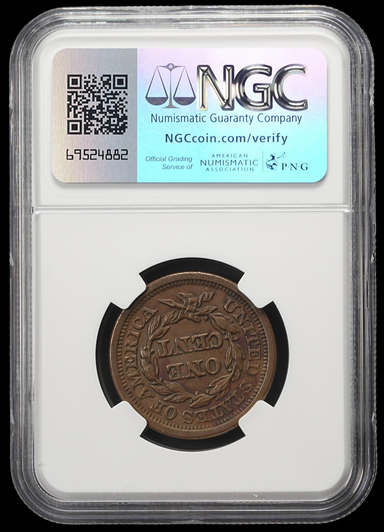 修遠堂世界钱币第四十二期 全场包邮 NGC MS62BN 1850年美国大型1美分铜币 NGC指导价280美金