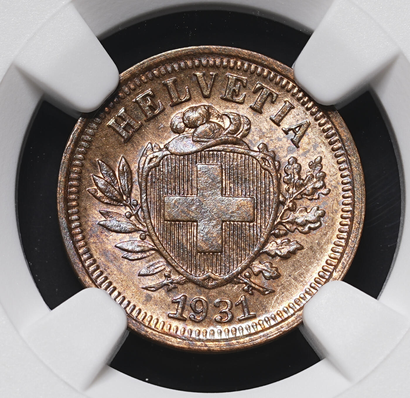 修遠堂世界钱币第四十二期 全场包邮 NGC MS64RB 1931年瑞士1 RAPPEN铜币