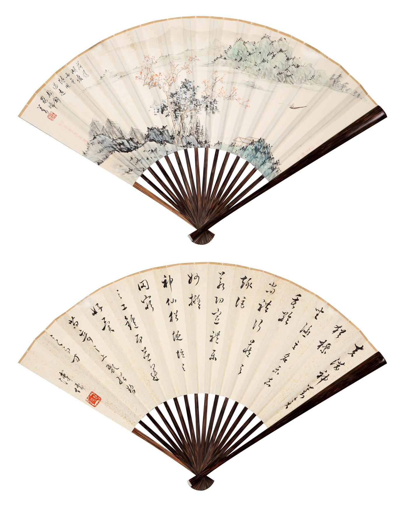 合拍寒食雅集-中国书画 溥儒 书画成扇 18×51cm×2
