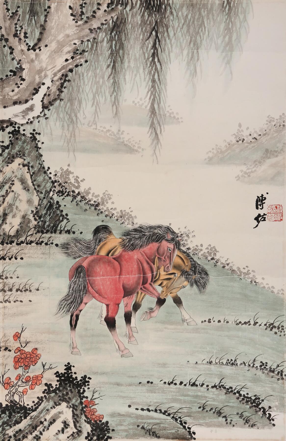合拍寒食雅集-中国书画 溥佐 双骏图 63×42cm
