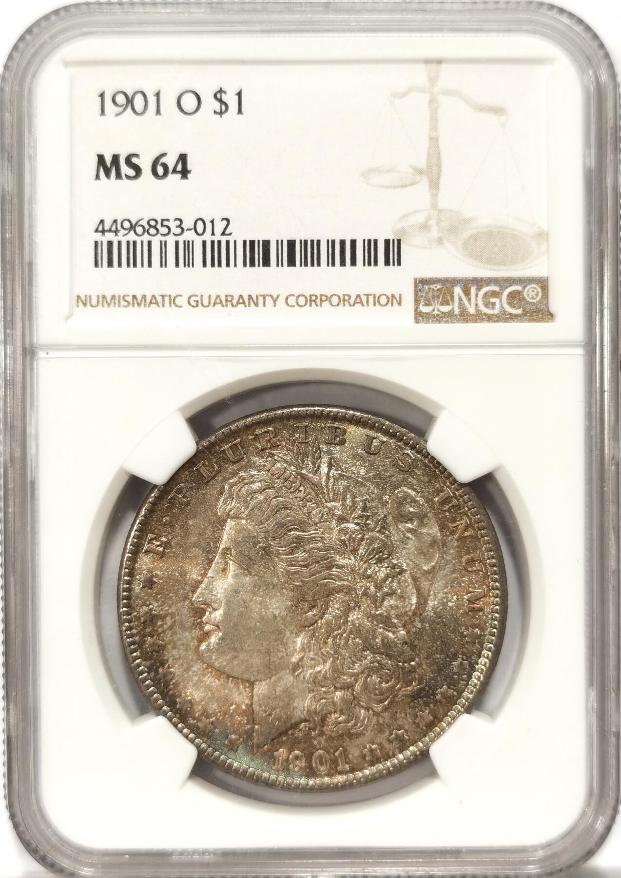博洋堂世界钱币拍卖第094期（全场包邮） 1901年美国摩根银币O版NGC-MS64，原汁原味双面五彩包浆，包浆醇厚润泽又犀利，打制精美，状态一流，状态和品质不输现在的65分。市场上较少年份的版本