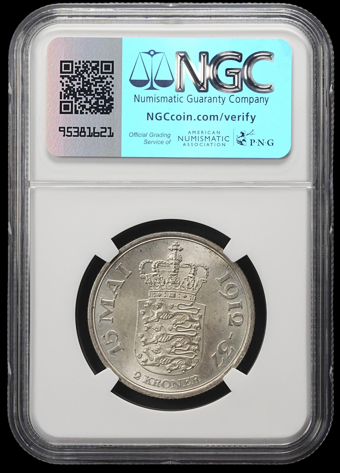 修遠堂世界钱币第四十二期 全场包邮 NGC MS65 1937丹麦国王执政25周年纪念2克朗银币