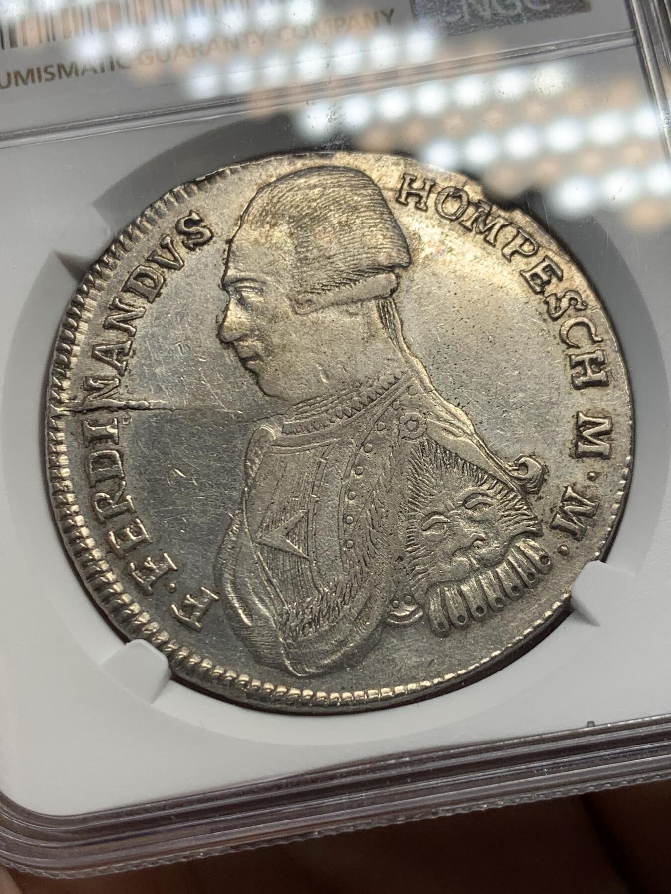 《竞宝斋》第313场 周日，周一 2场连拍 （全场包邮） NGC AU 马耳他1798年 医院骑士团 30T 大银币 稀少品种 正面为末任大团长霍姆佩斯 外拍热门